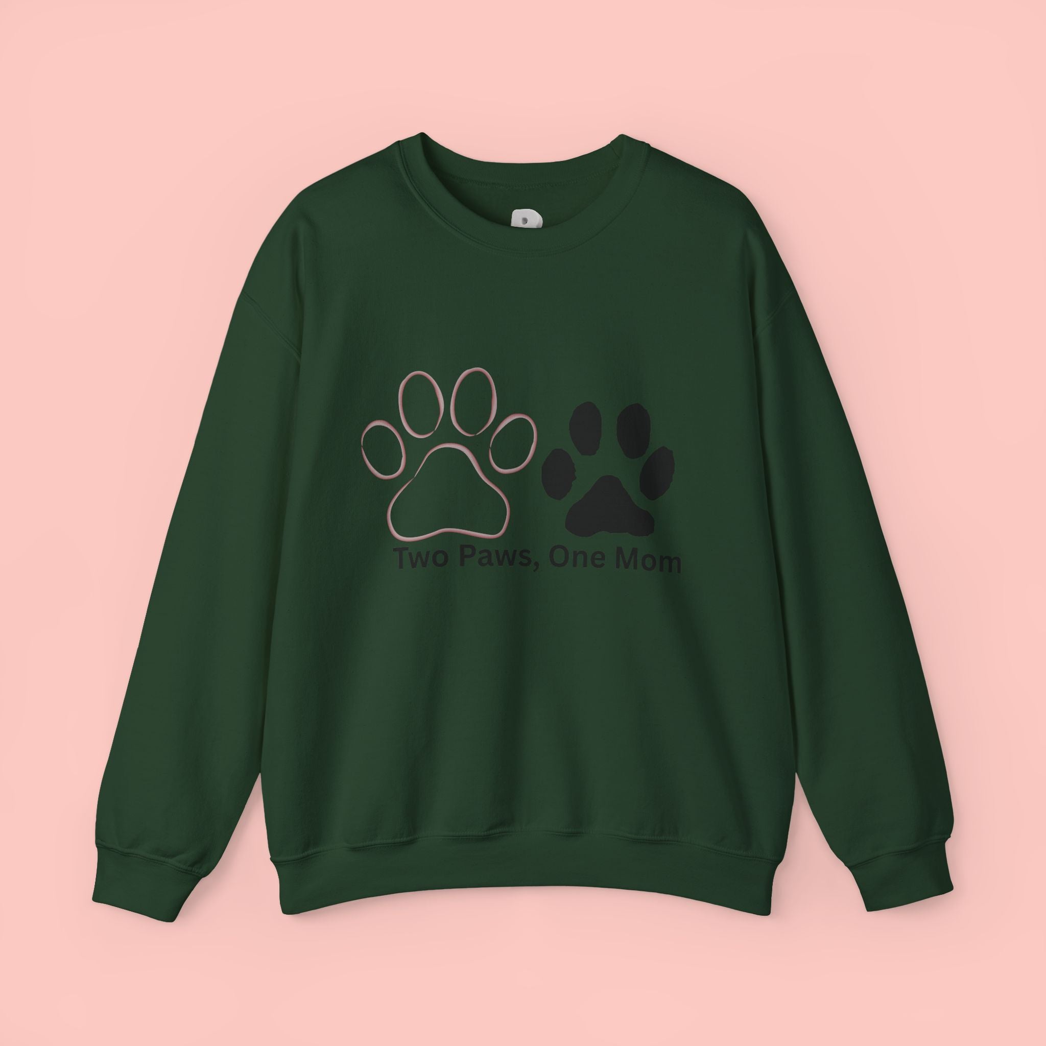 Crewneck Sweatshirt – "Two Paws, One Mom" Paw Print Mom Gift