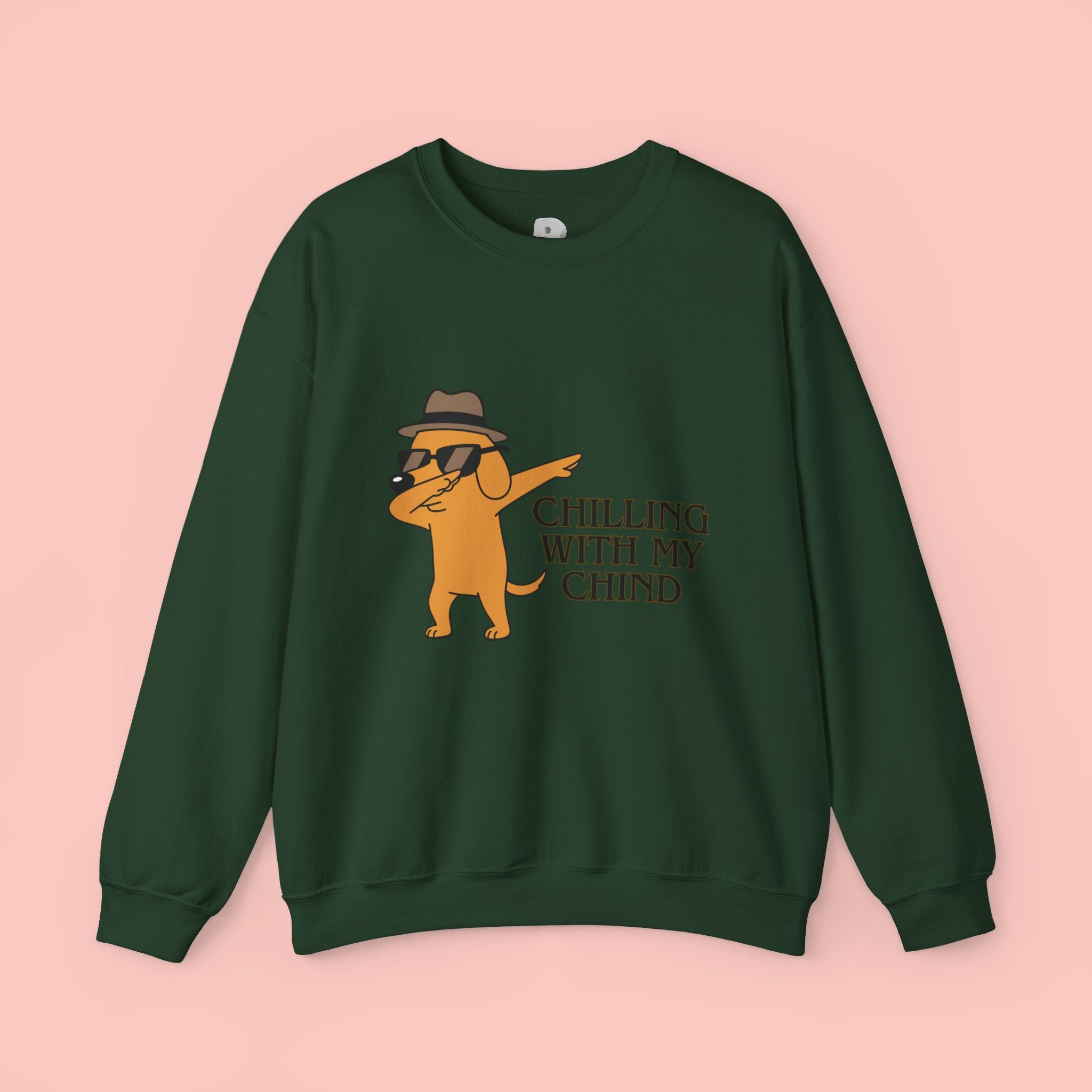 Chilling With My Chind Crewneck Sweatshirt — Funny Dab Dog Graphic Sweatshirt