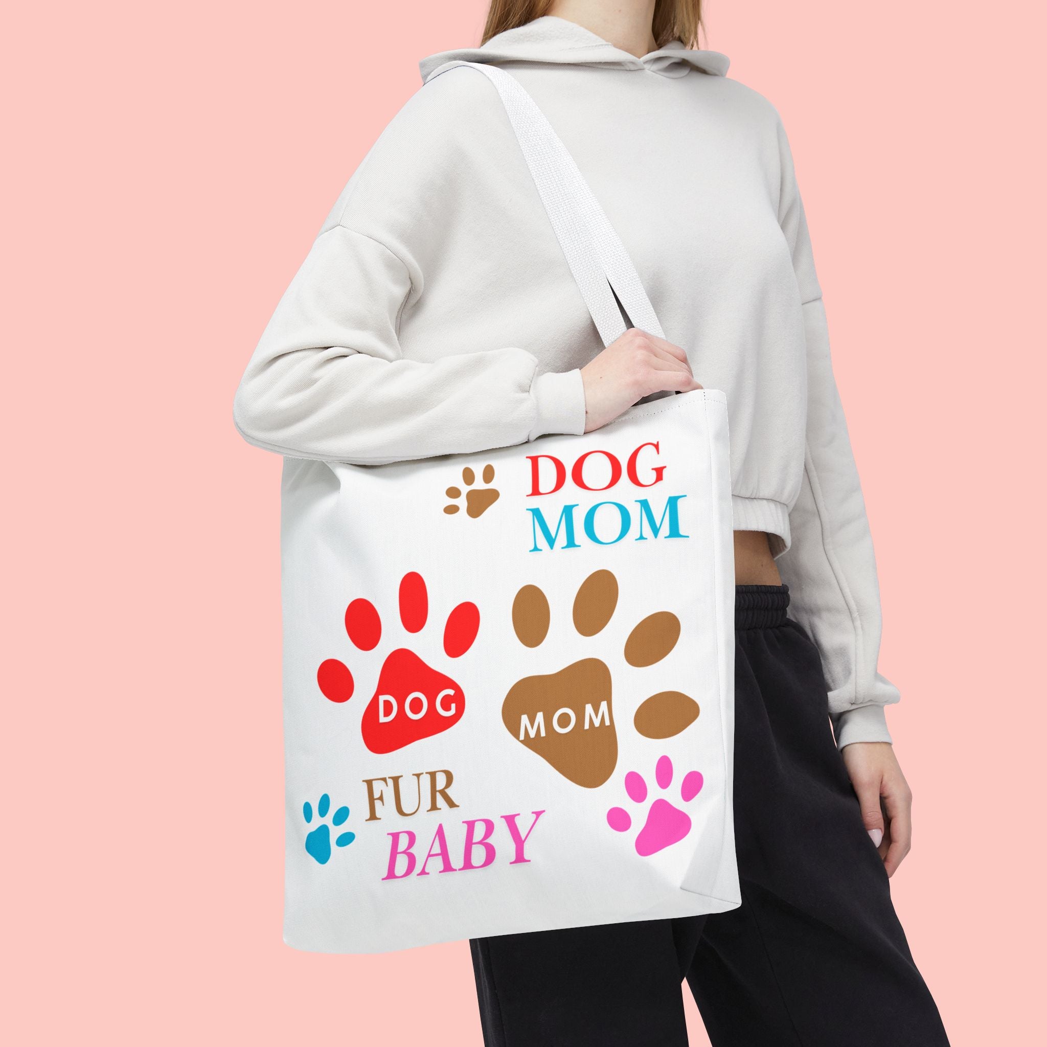 Dog Mom Tote Bag – "Fur Baby" Paw Print AOP Tote