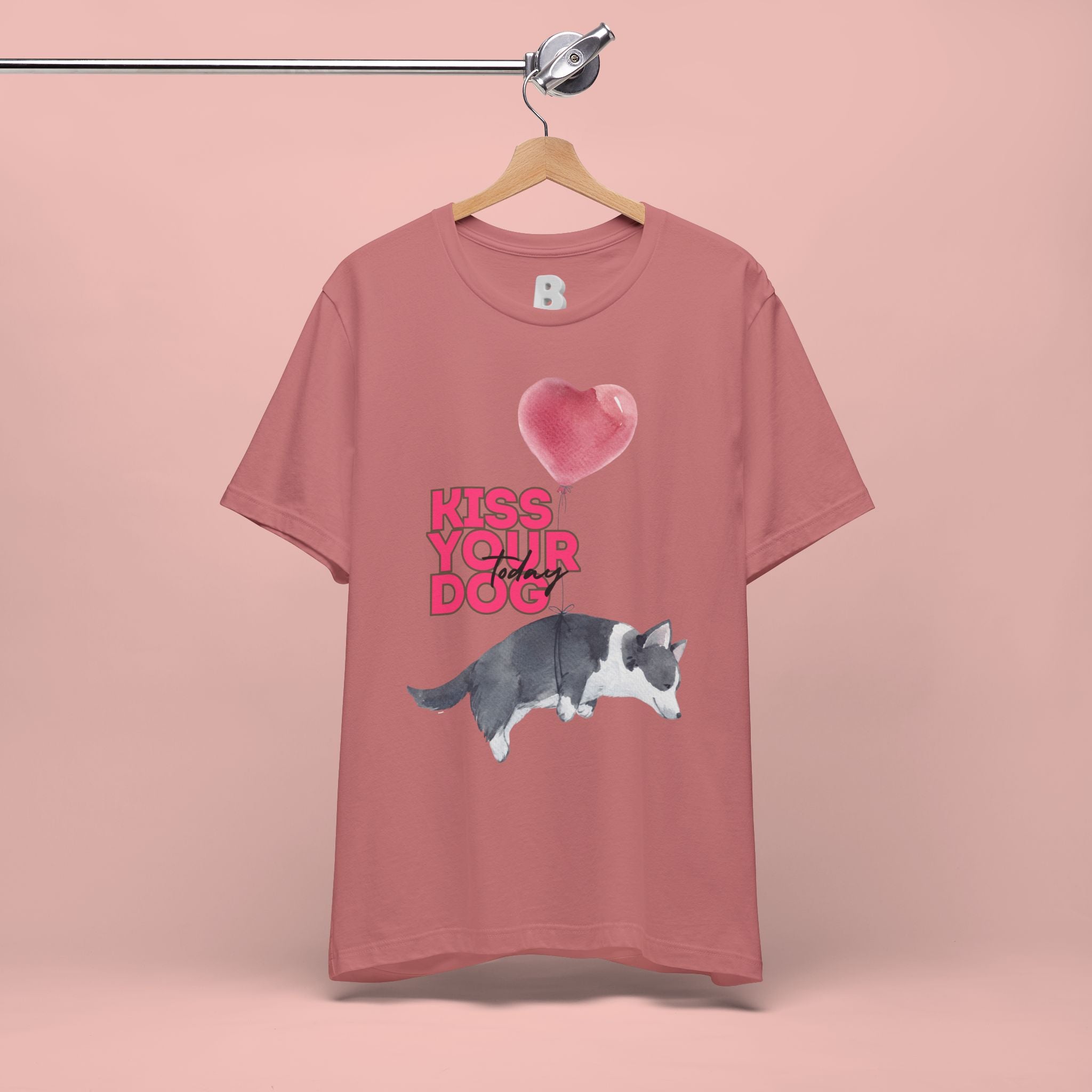 Kiss Your Dog T-Shirt — Cute Corgi with Heart Balloon Pet Lover Tee