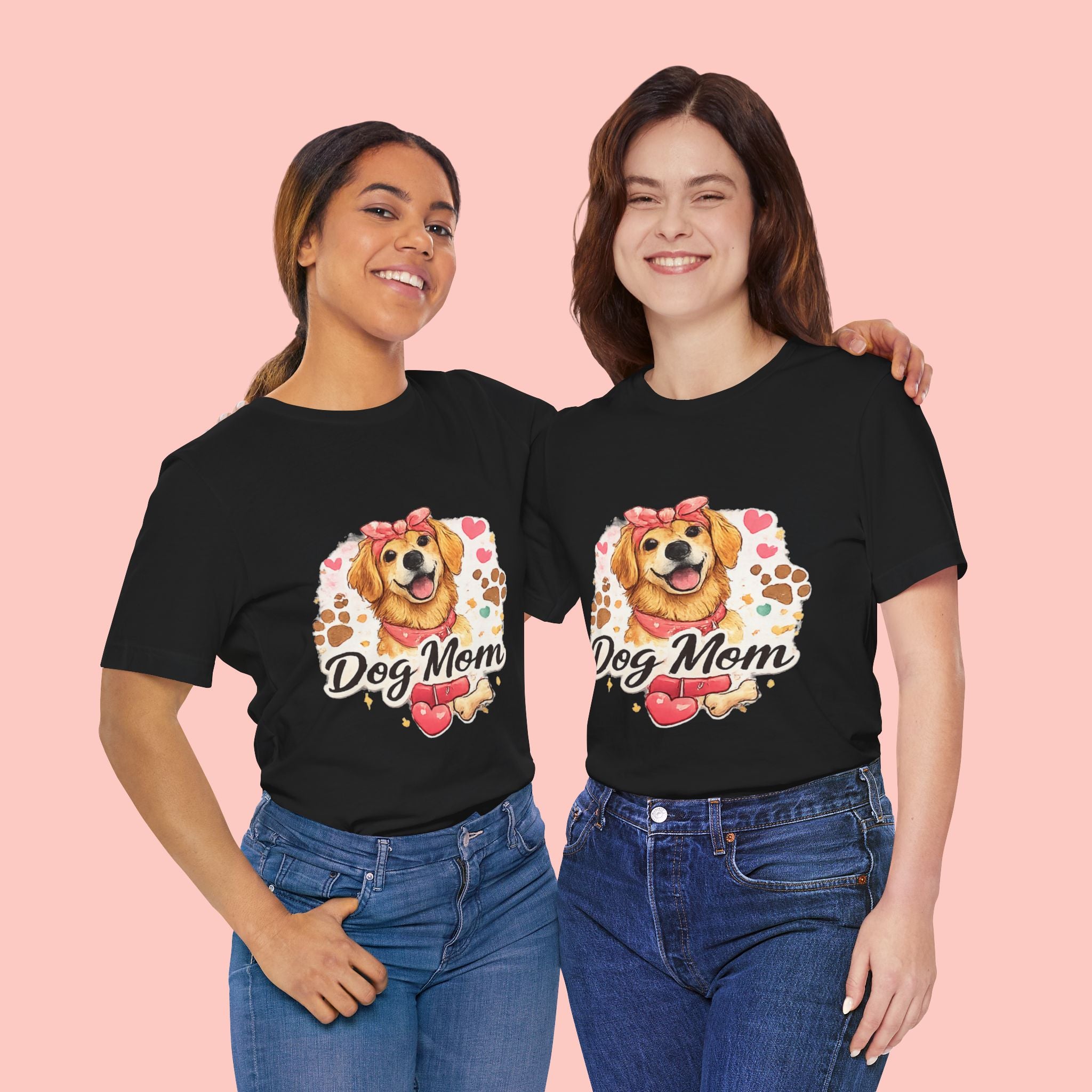 Dog Mom T-Shirt – Cute Golden Retriever Design with Hearts & Paw Prints