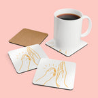 Cork Coaster Set — Minimal Line Art High Five Drink Coasters (4-Pack)
