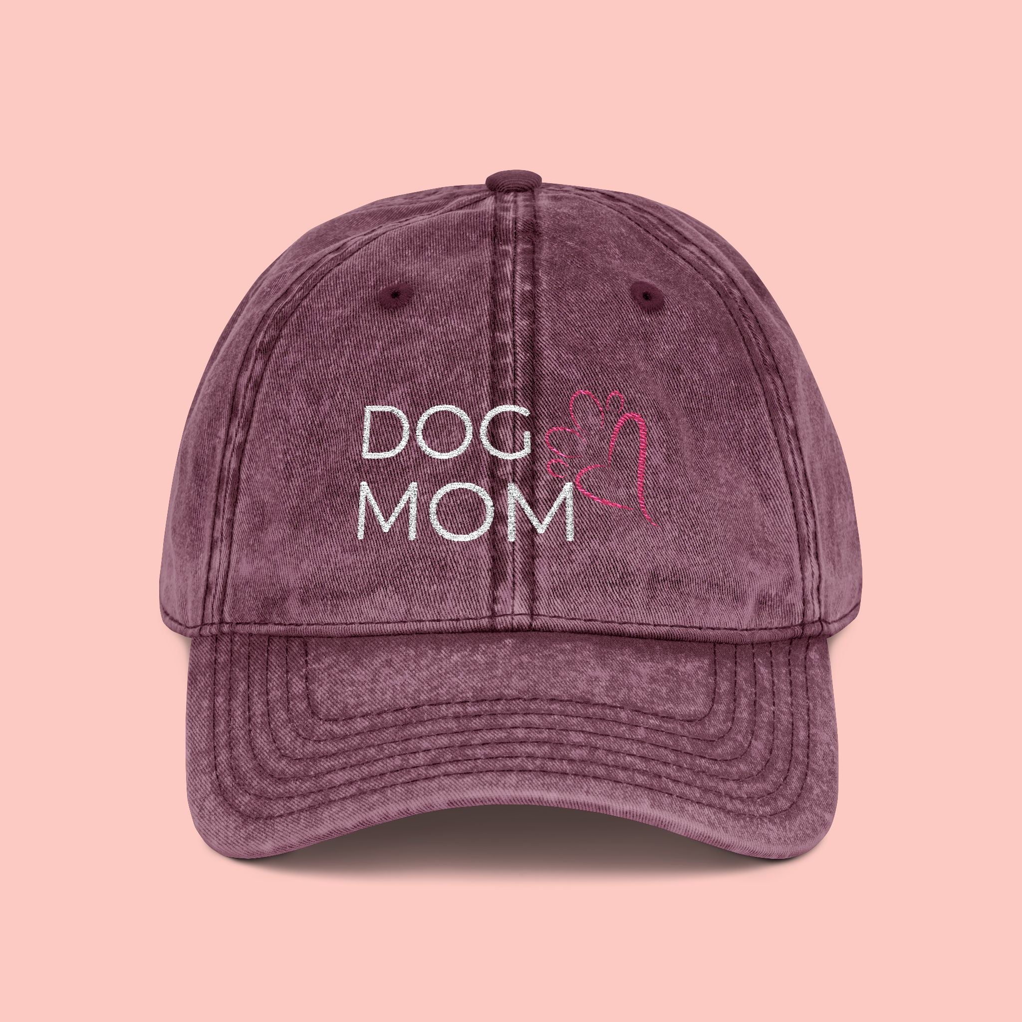Vintage Embroidered 'DOG MOM' Cap — Washed Red Baseball Hat for Dog Lovers