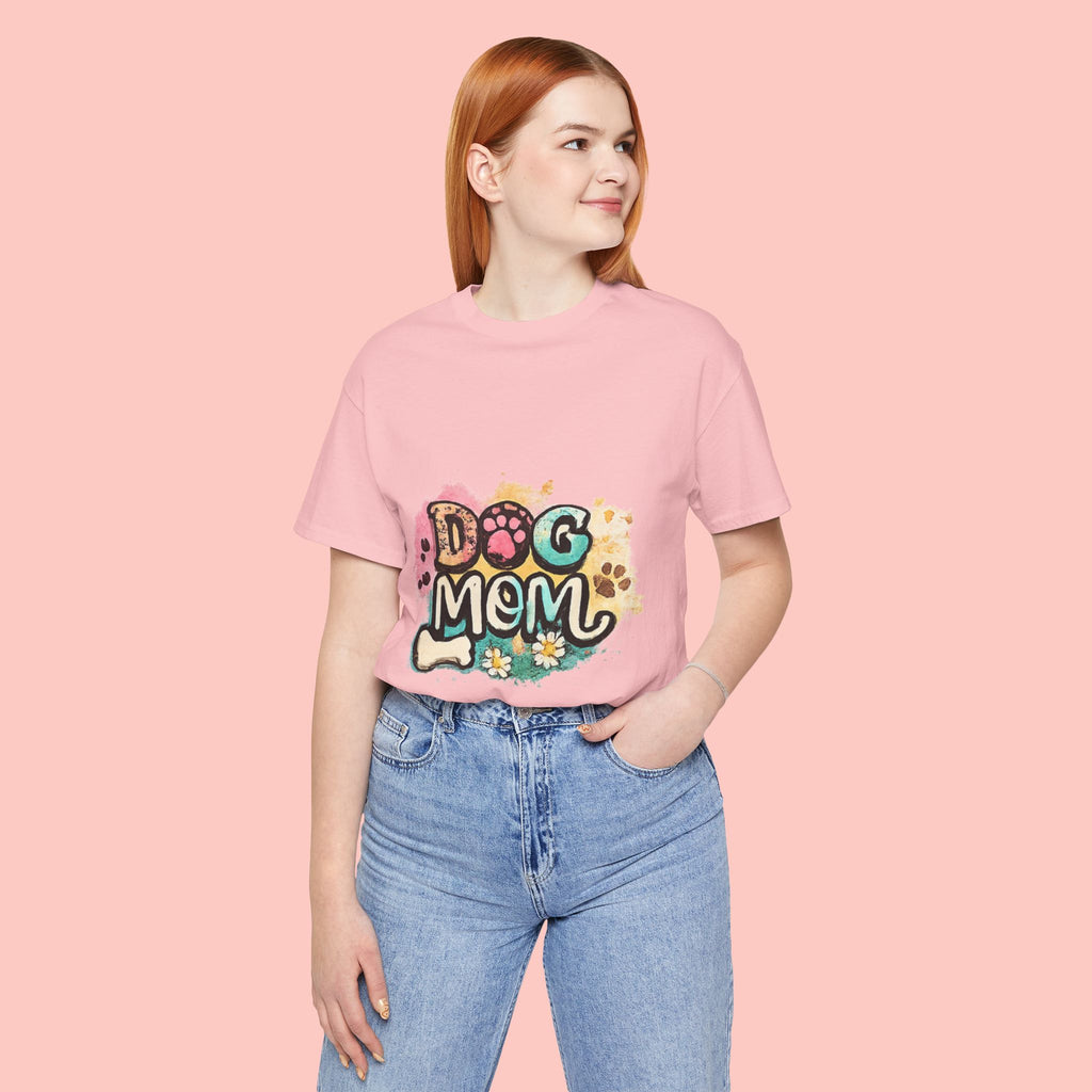 Dog Mom T-Shirt — Colorful Paw Print Graphic Tee for Pet Lovers