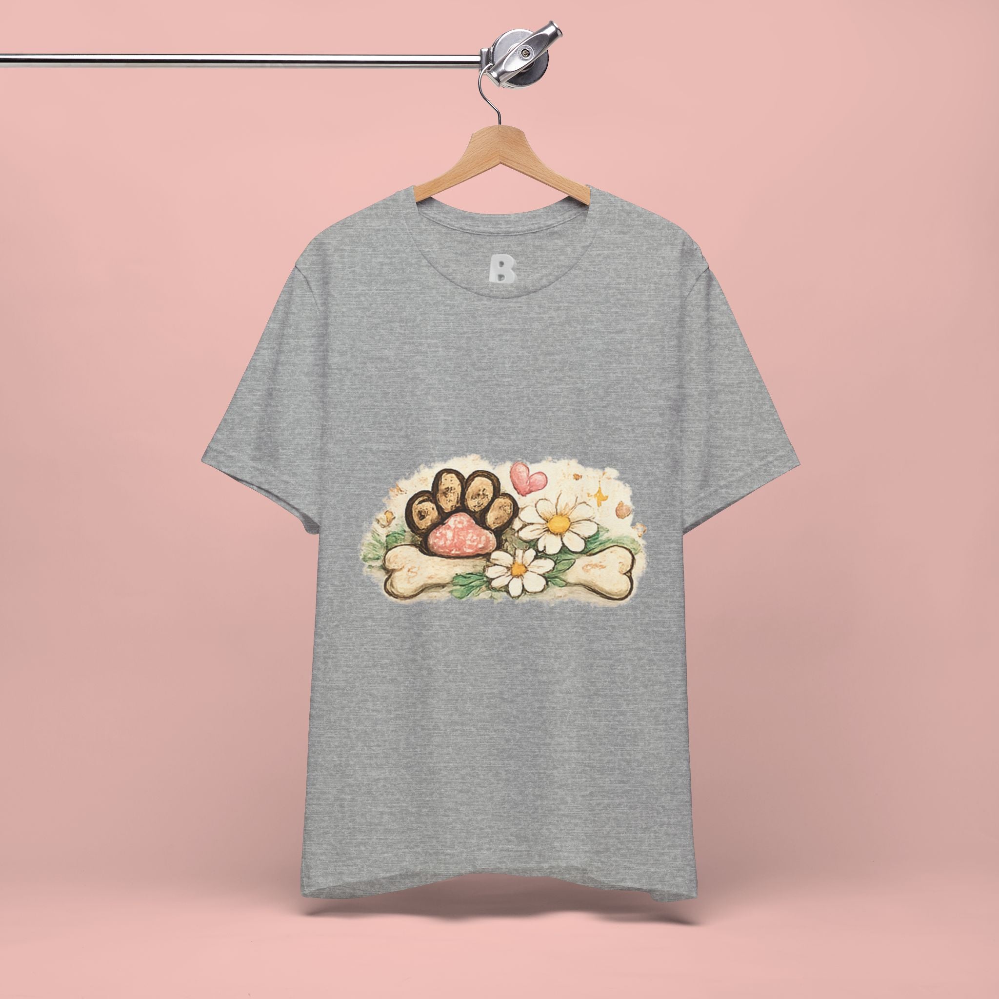 Dog Paw Floral T-Shirt — Cute Paw Print, Bone & Daisies Tee