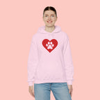 Heart Paw Hoodie — Cute Red Paw Print Animal Lover Sweatshirt