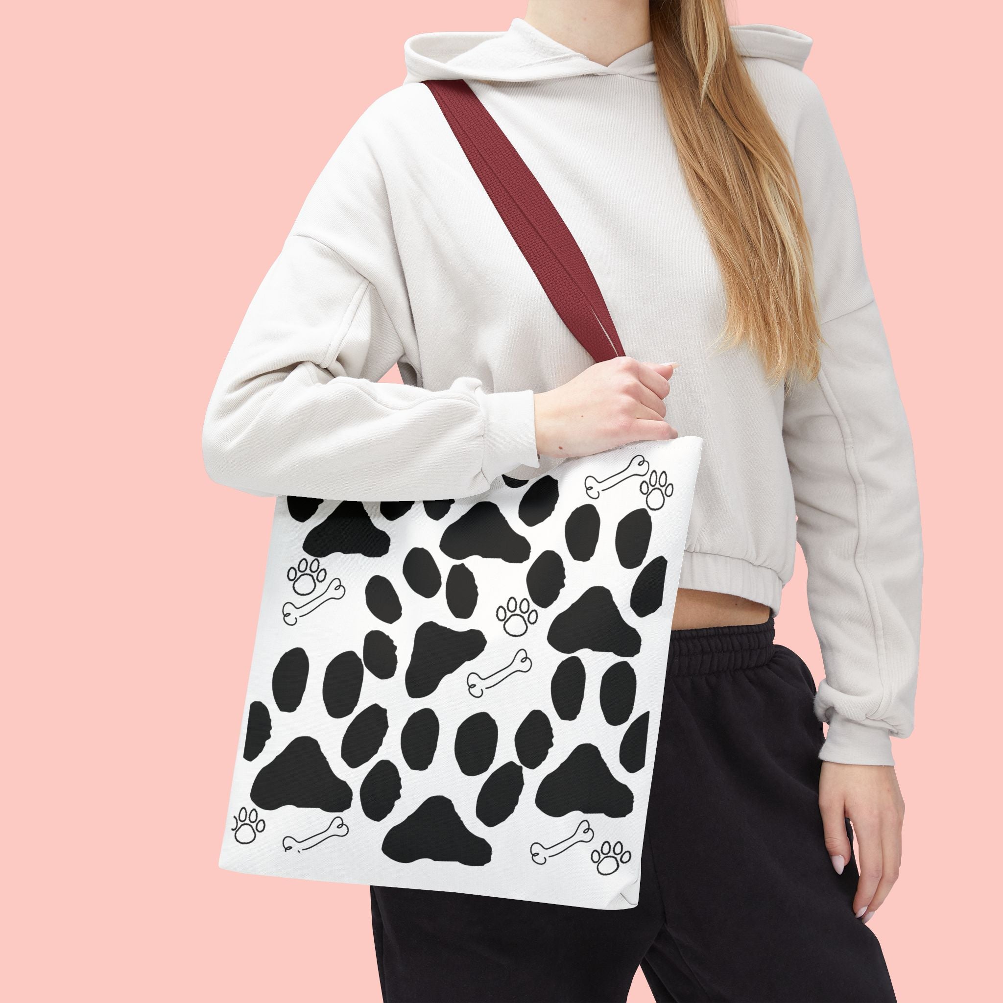 Dalmatian Paw Print Tote Bag — Dog Bones & Paw Pattern AOP Tote
