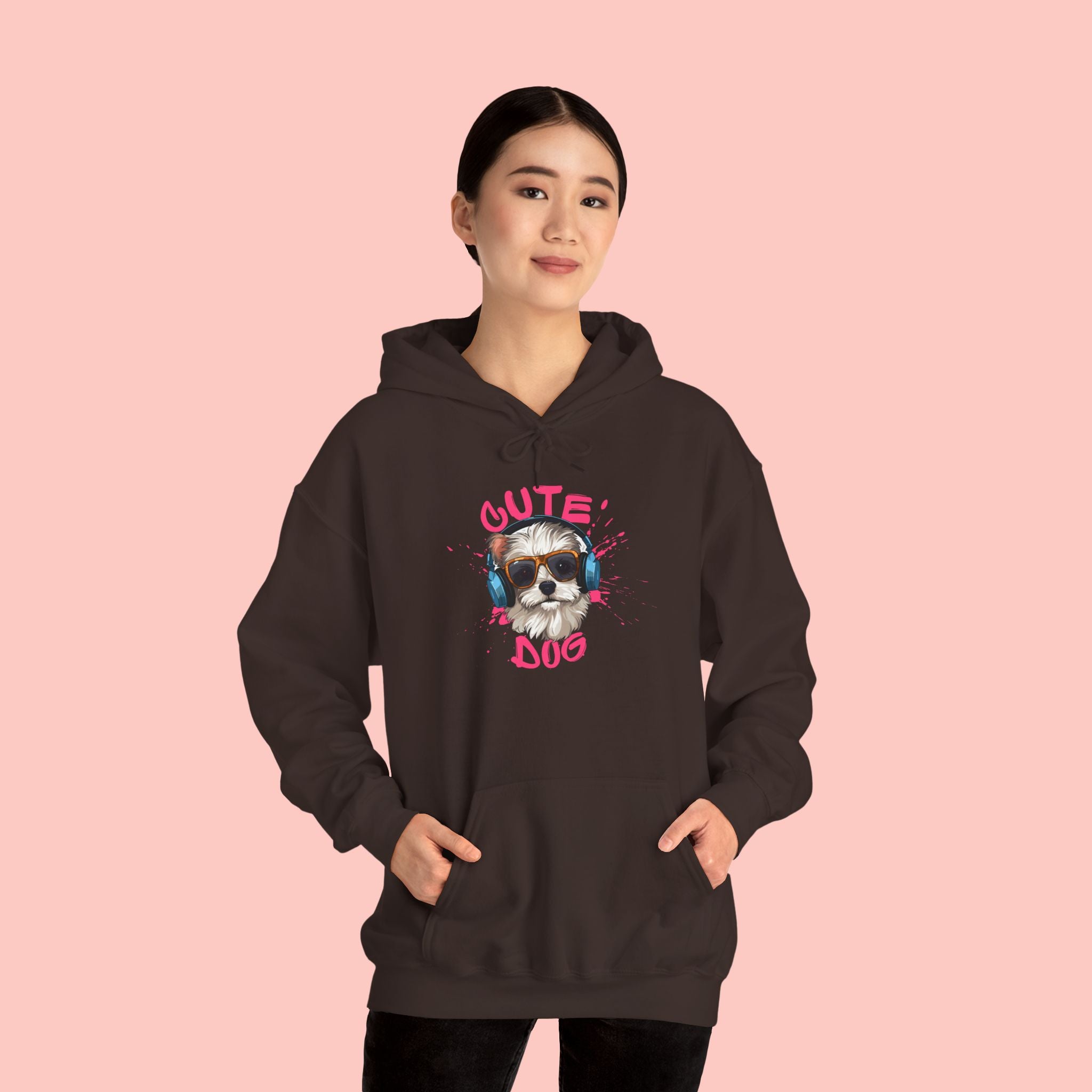 Cute Dog Hoodie with Headphones – 'Cute Dog' Graphic Pet Lover Sweatshirt
