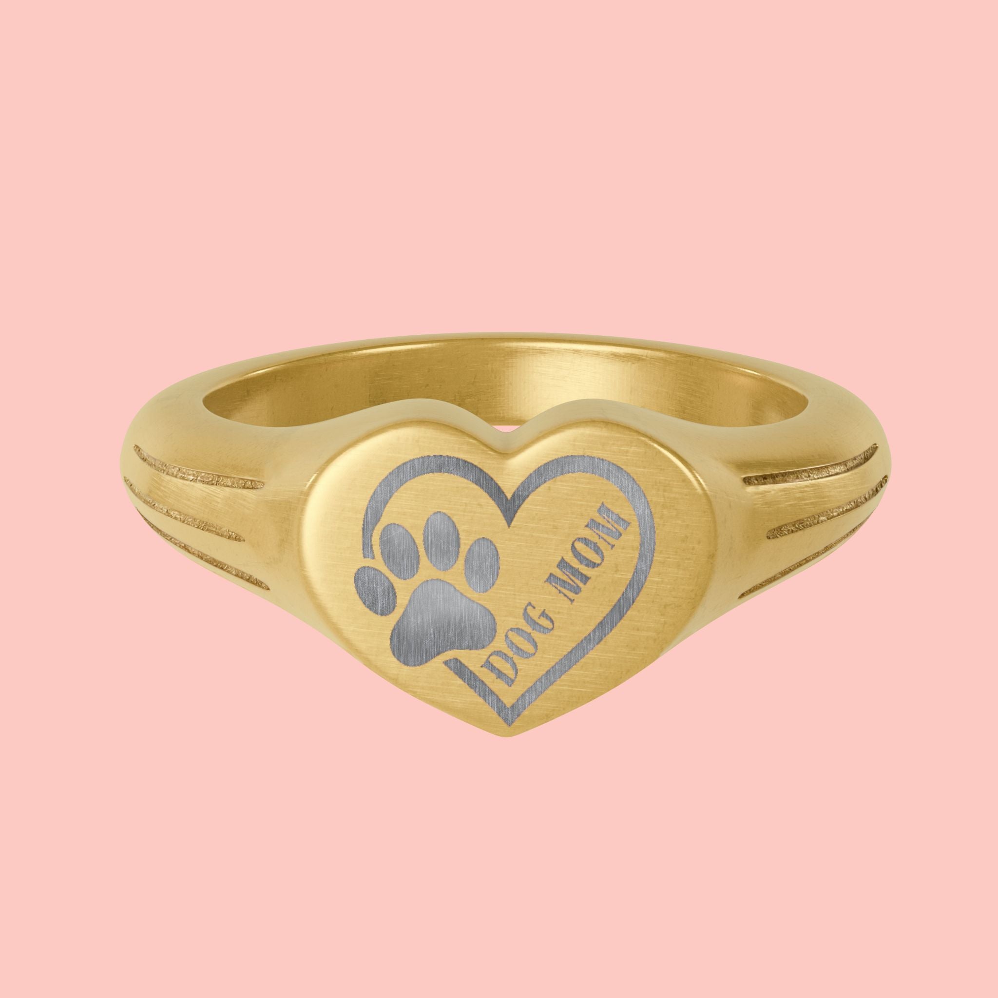 Heart Paw Signet Ring — Engravable Stainless Steel Pet Lover Gift