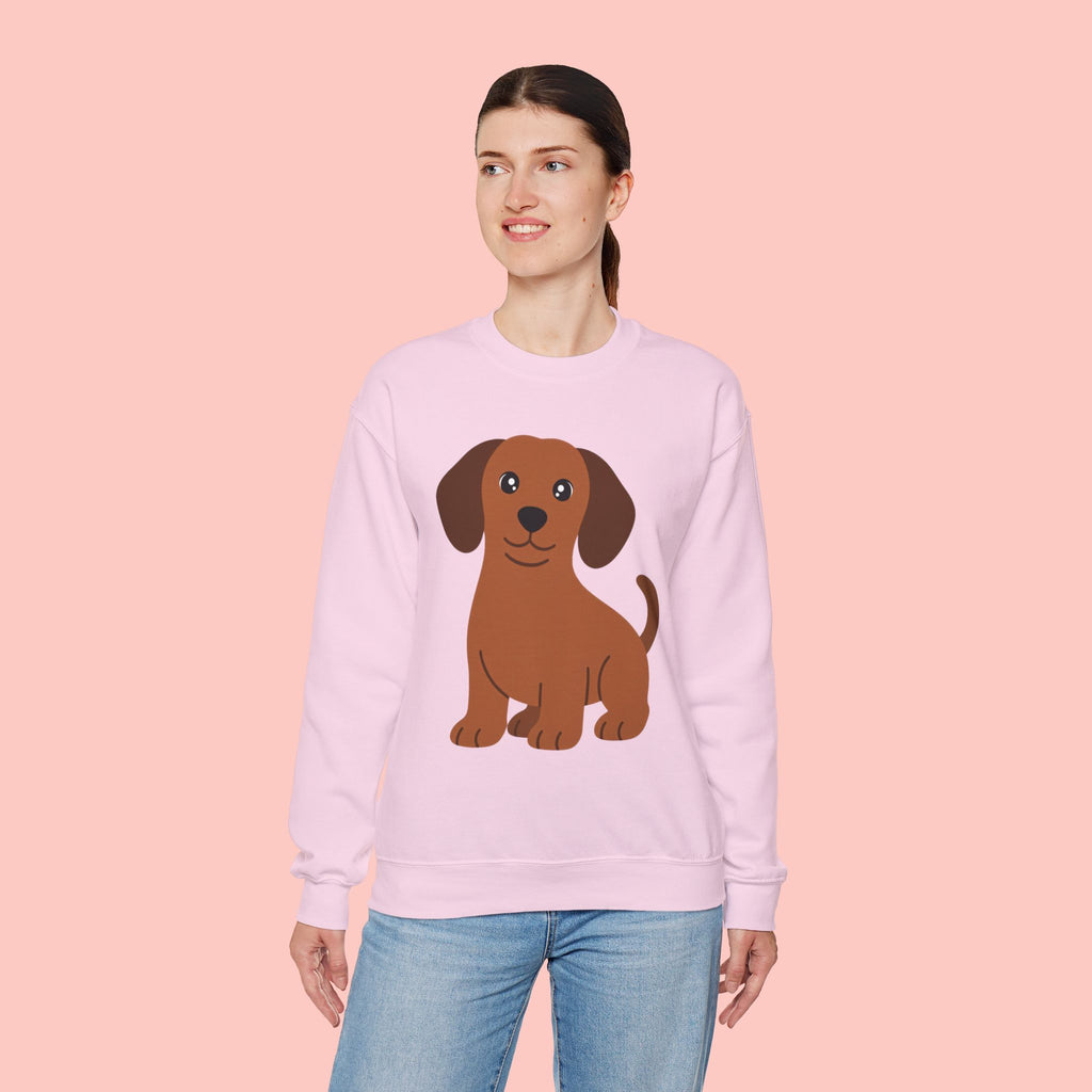 Cute Brown Puppy Sweatshirt — Cartoon Dachshund Crewneck for Dog Lovers