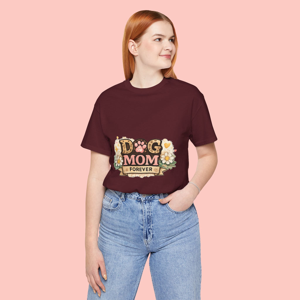 Dog Mom Forever T‑Shirt — Floral Paw Print Tee for Pet Lovers