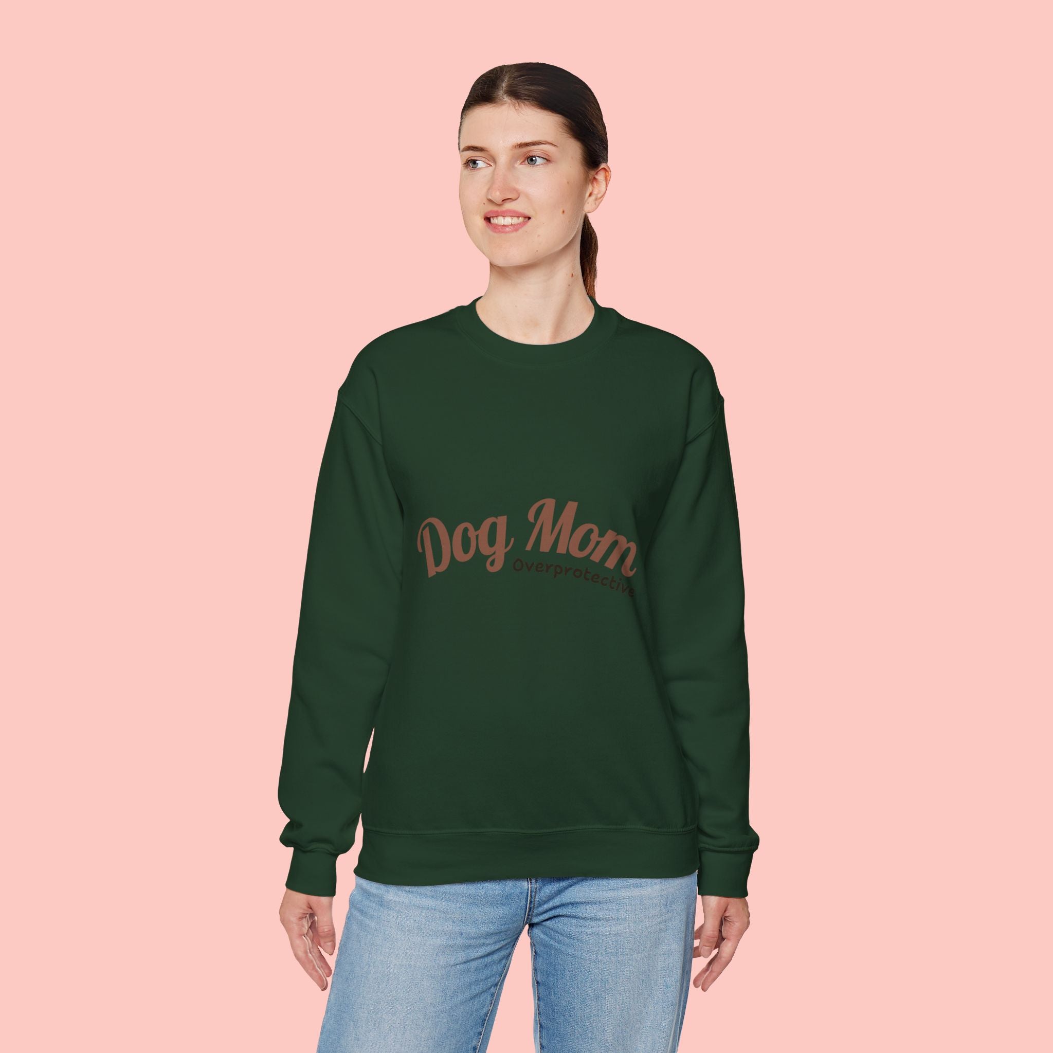 Dog Mom Crewneck Sweatshirt — "Overprotective" Cozy Pet Lover Pullover