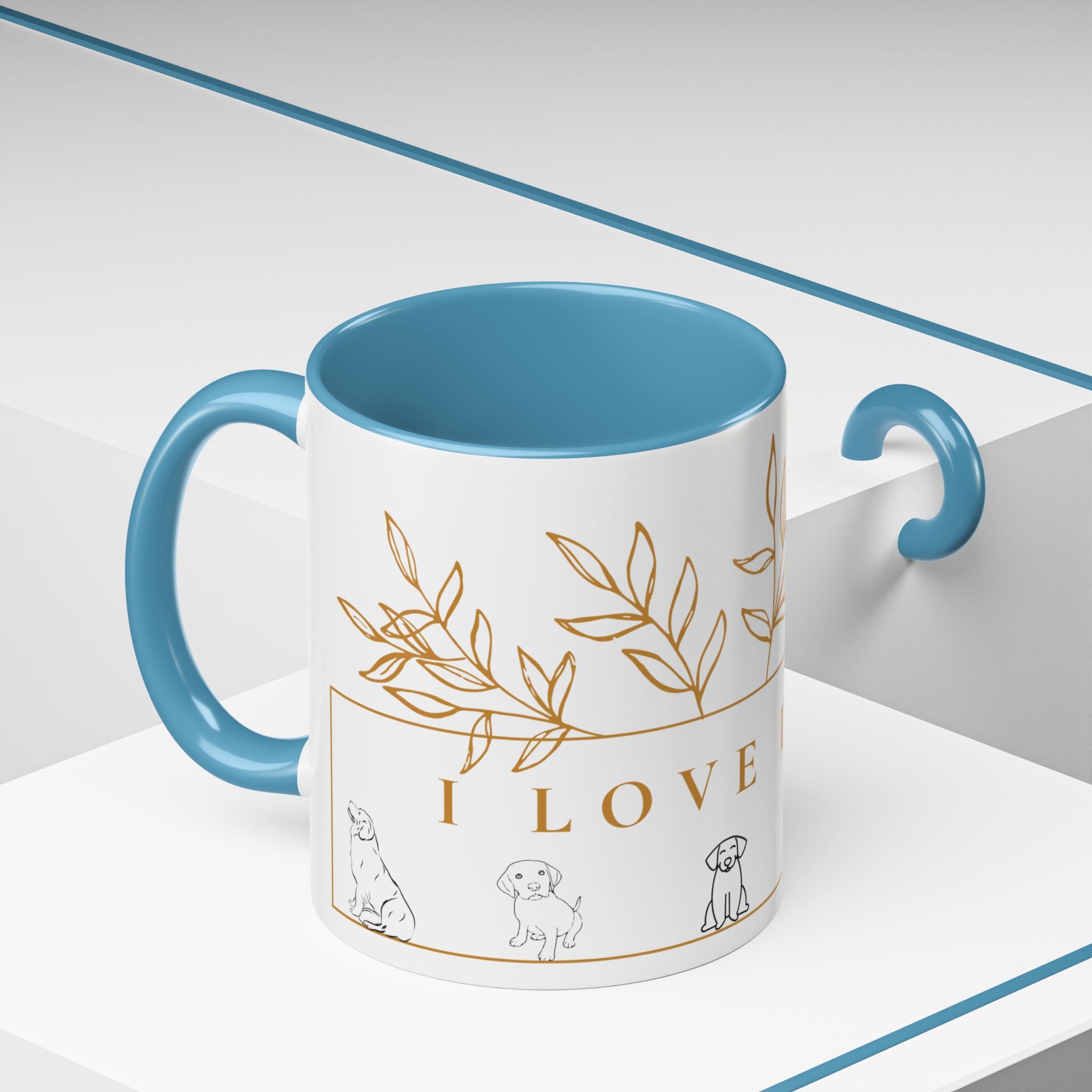 I Love Dogs Accent Coffee Mug — Gold Leaf Dog Lover Ceramic Mug (11oz & 15oz)