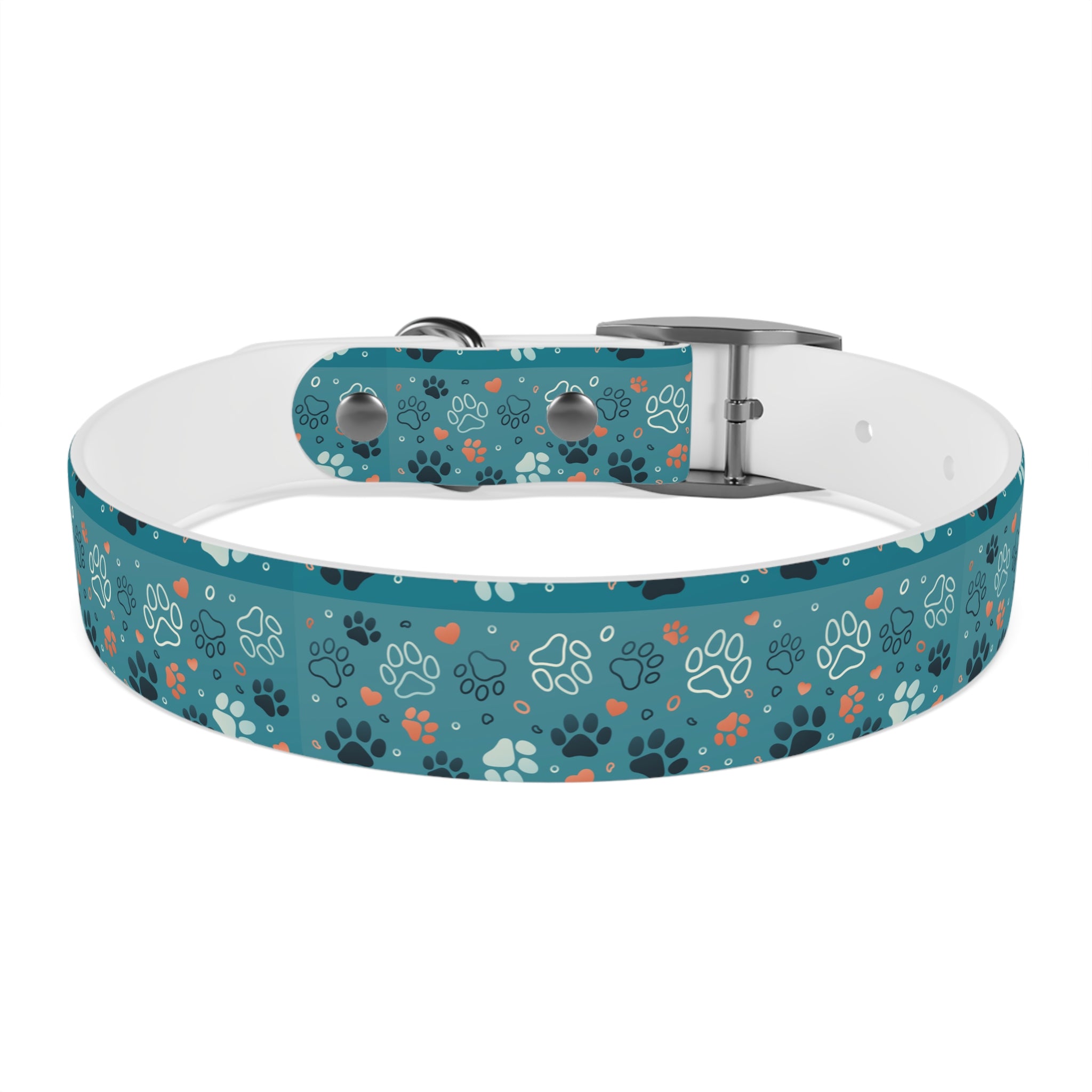 Paw Print Dog Collar — Teal Patterned Pet Collar for Small & Medium Dogs