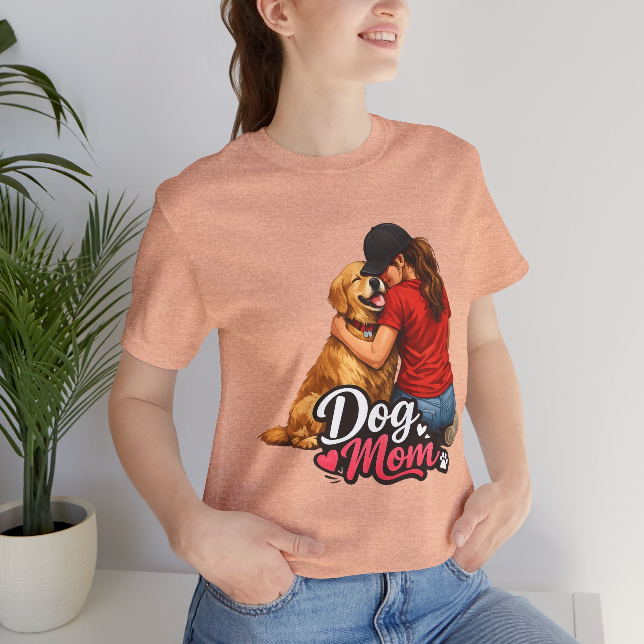 Dog Mom T-Shirt - Cute Woman Hugging Golden Retriever Tee