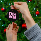 Dog Mom Ceramic Ornament — Pink Heart Typography Holiday Decoration