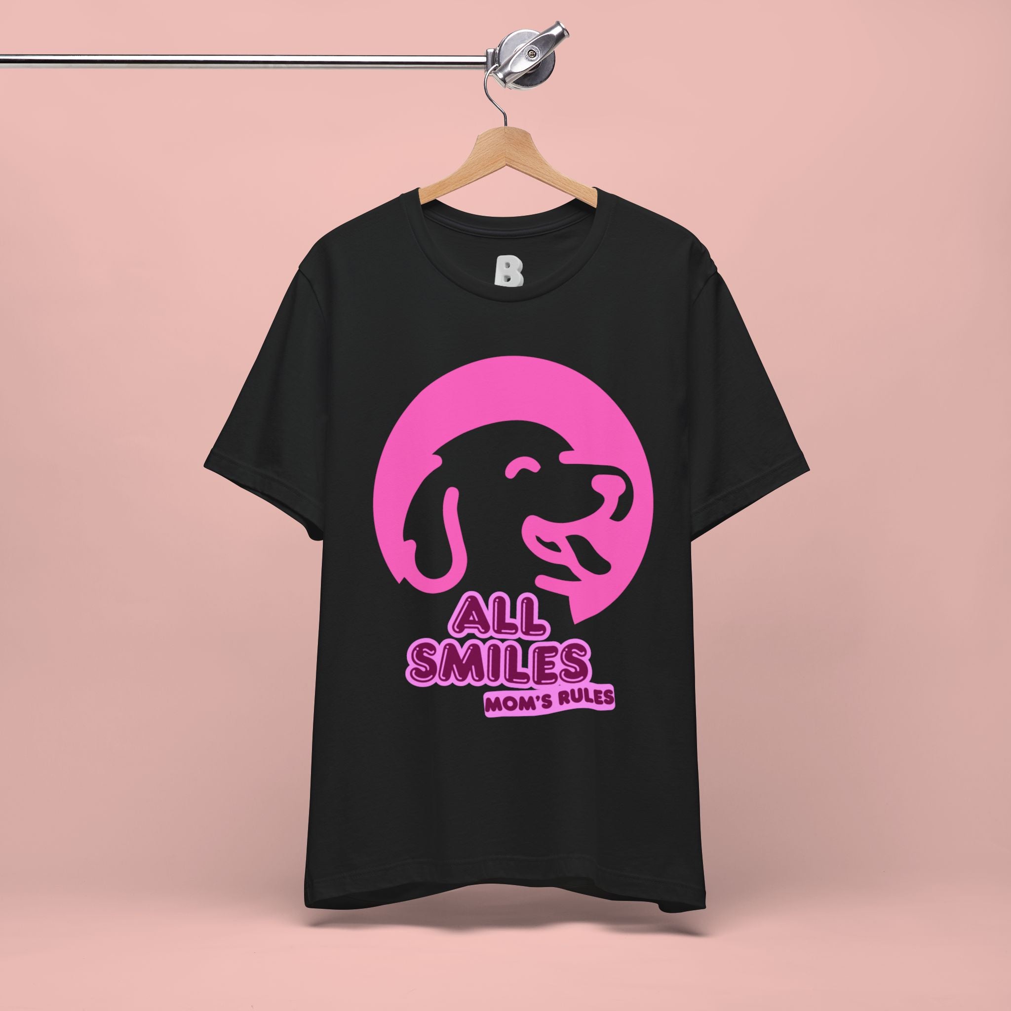 All Smiles Mom's Rules T-Shirt — Cute Pink Dog Graphic Tee for Moms & Pet Lovers