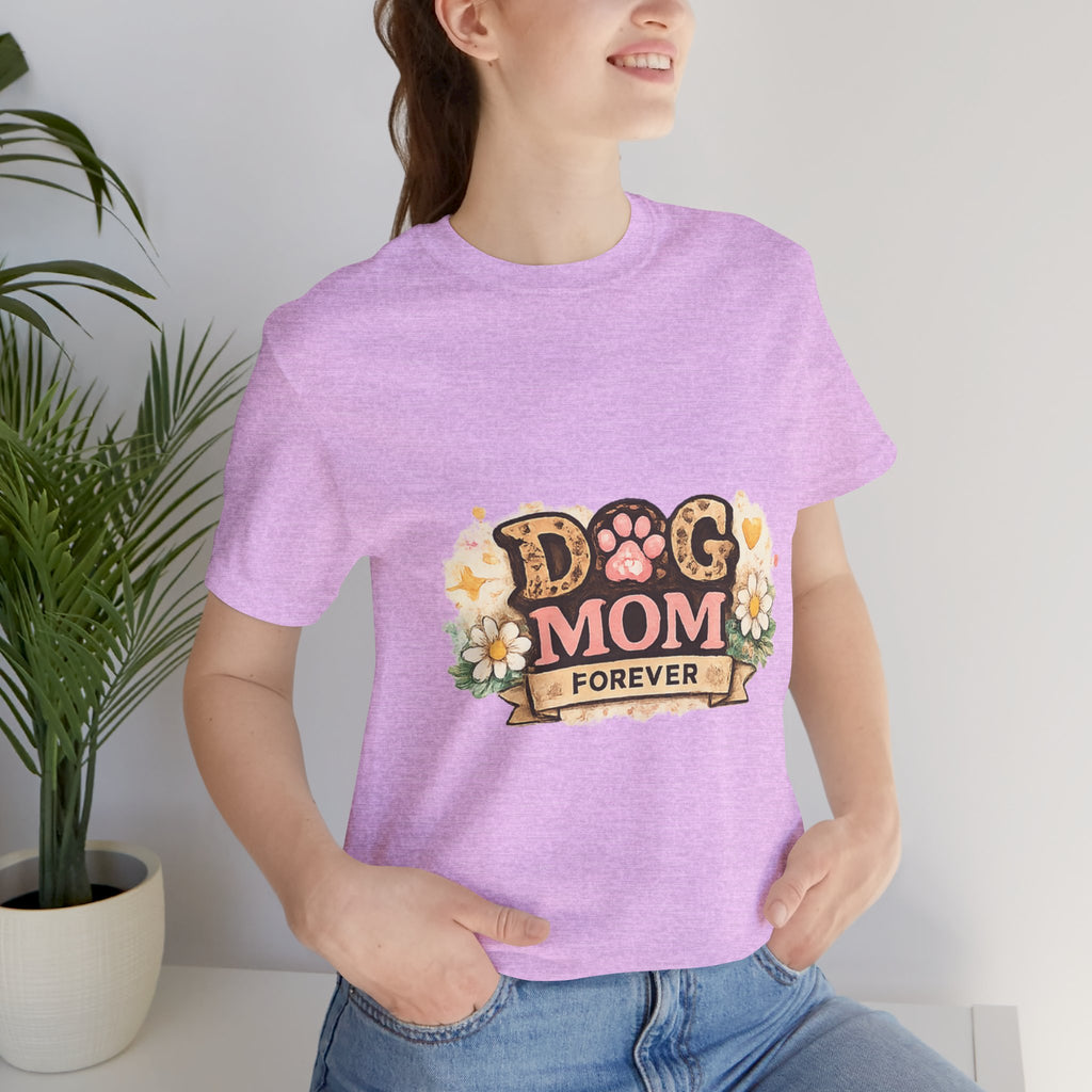 Dog Mom Forever T‑Shirt — Floral Paw Print Tee for Pet Lovers