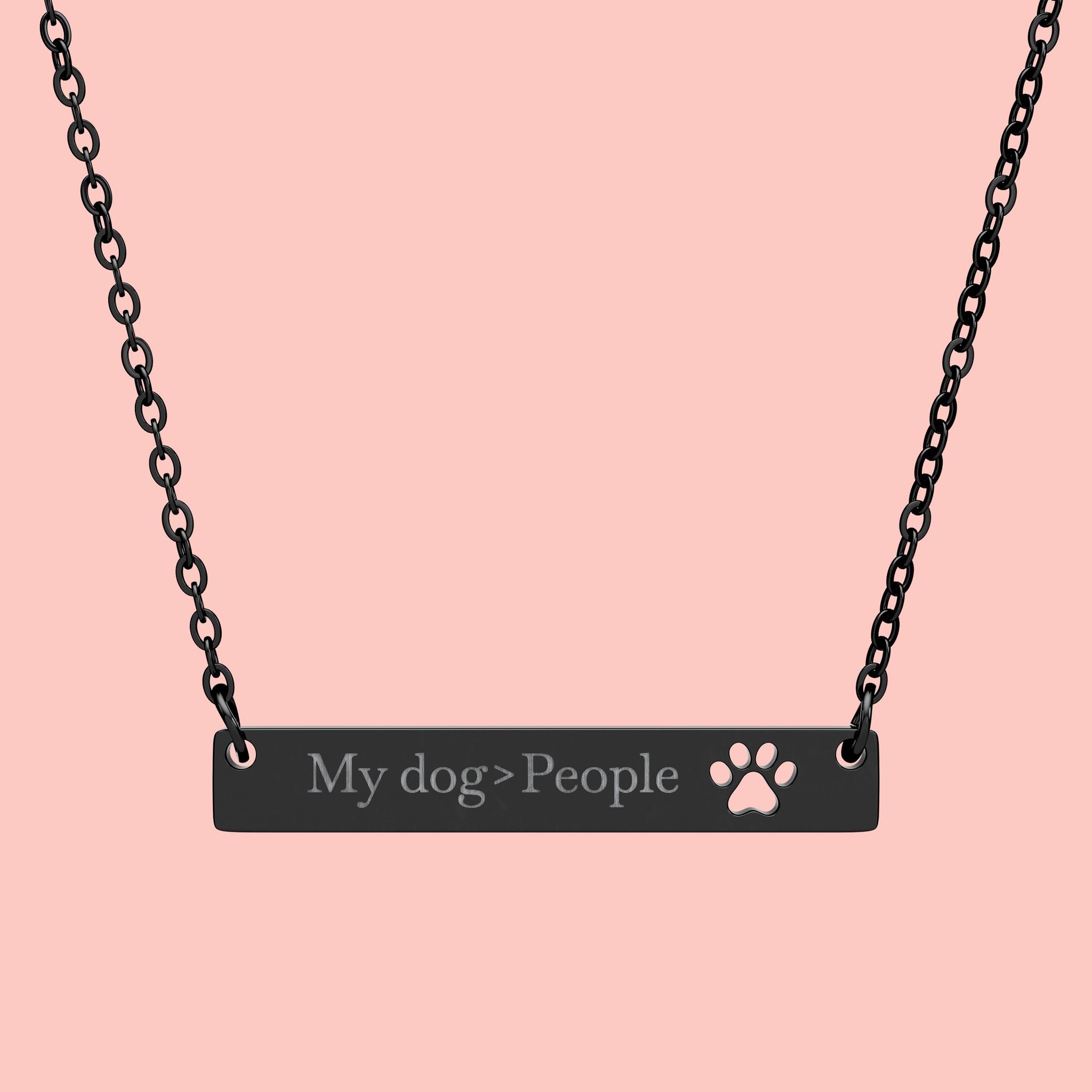 Cutout Paw Bar Necklace — Engraved "My dog People" Pet Lover Jewelry