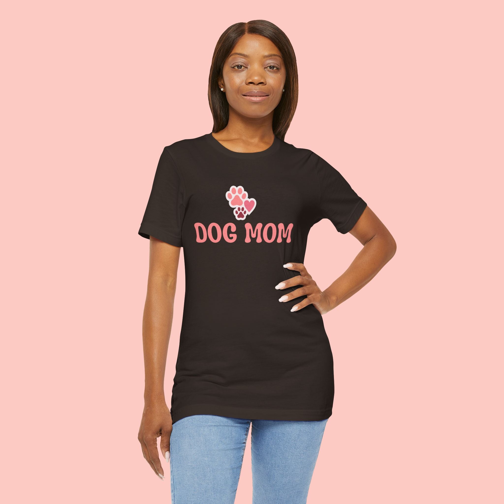 Dog Mom T-Shirt — Pink Paw Graphic Tee for Dog Lovers
