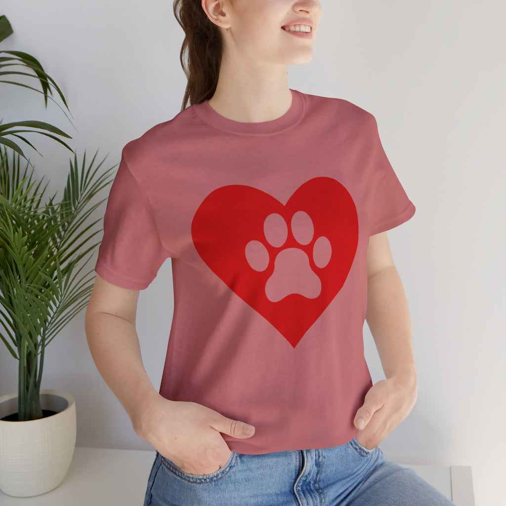 Pet Lover T-Shirt — Red Heart Paw Print Tee