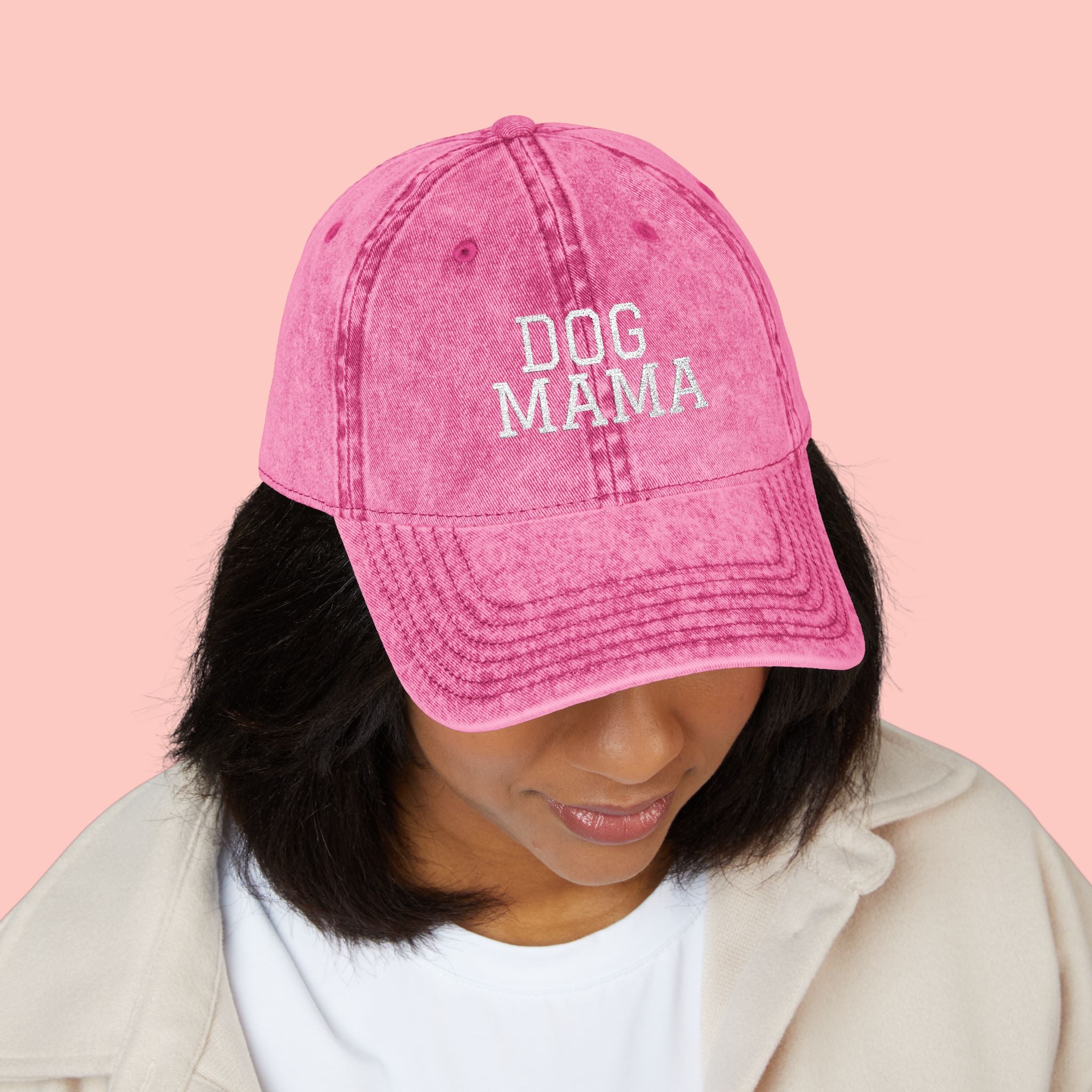 Dog Mama Vintage Embroidered Cap — Washed Baseball Hat for Dog Lovers
