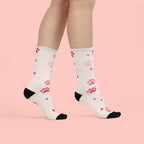 Paw Print Crew Socks — Pink Heart & Paw Sublimation Socks