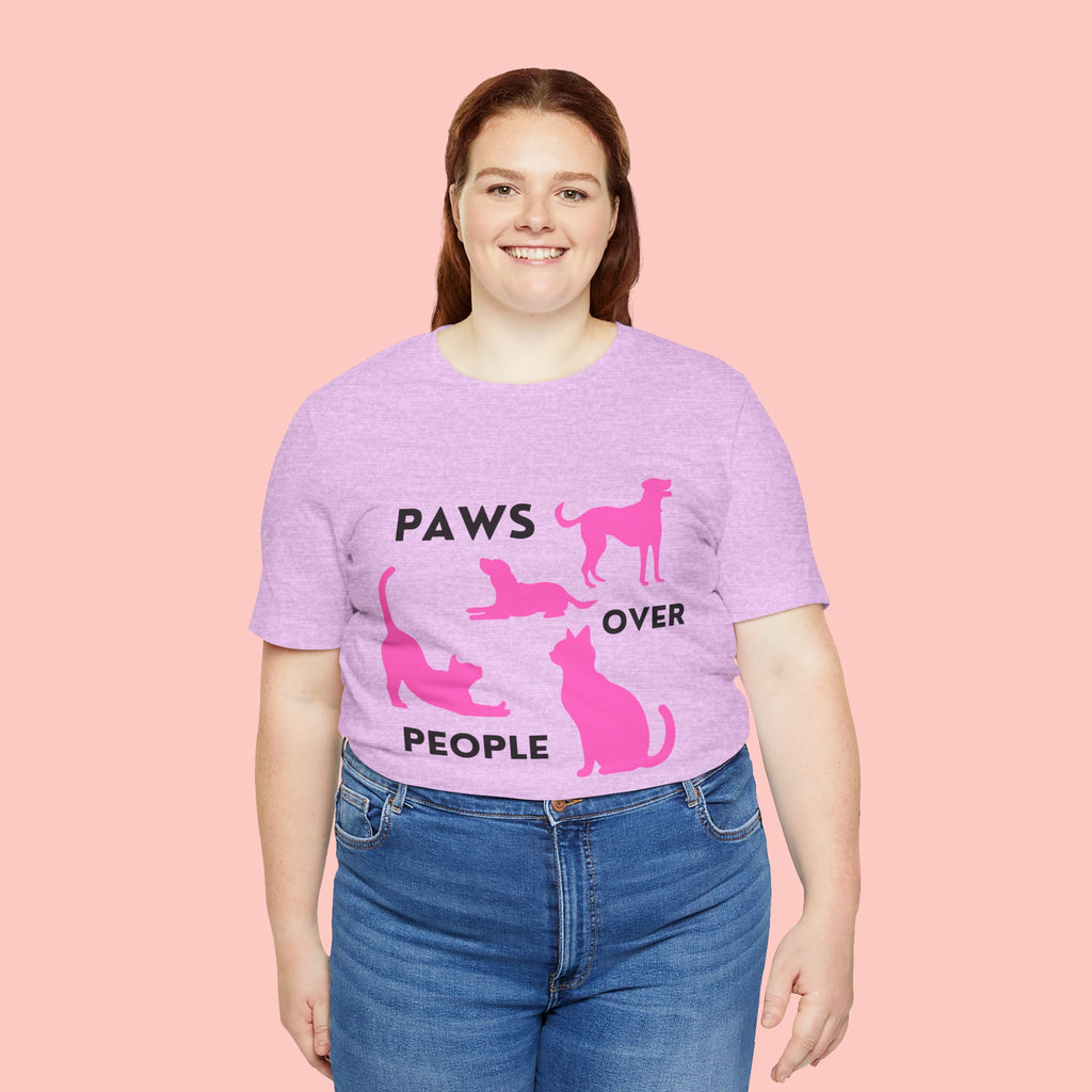 Paws Over People Tee — Pink Cats & Dogs Graphic T-Shirt