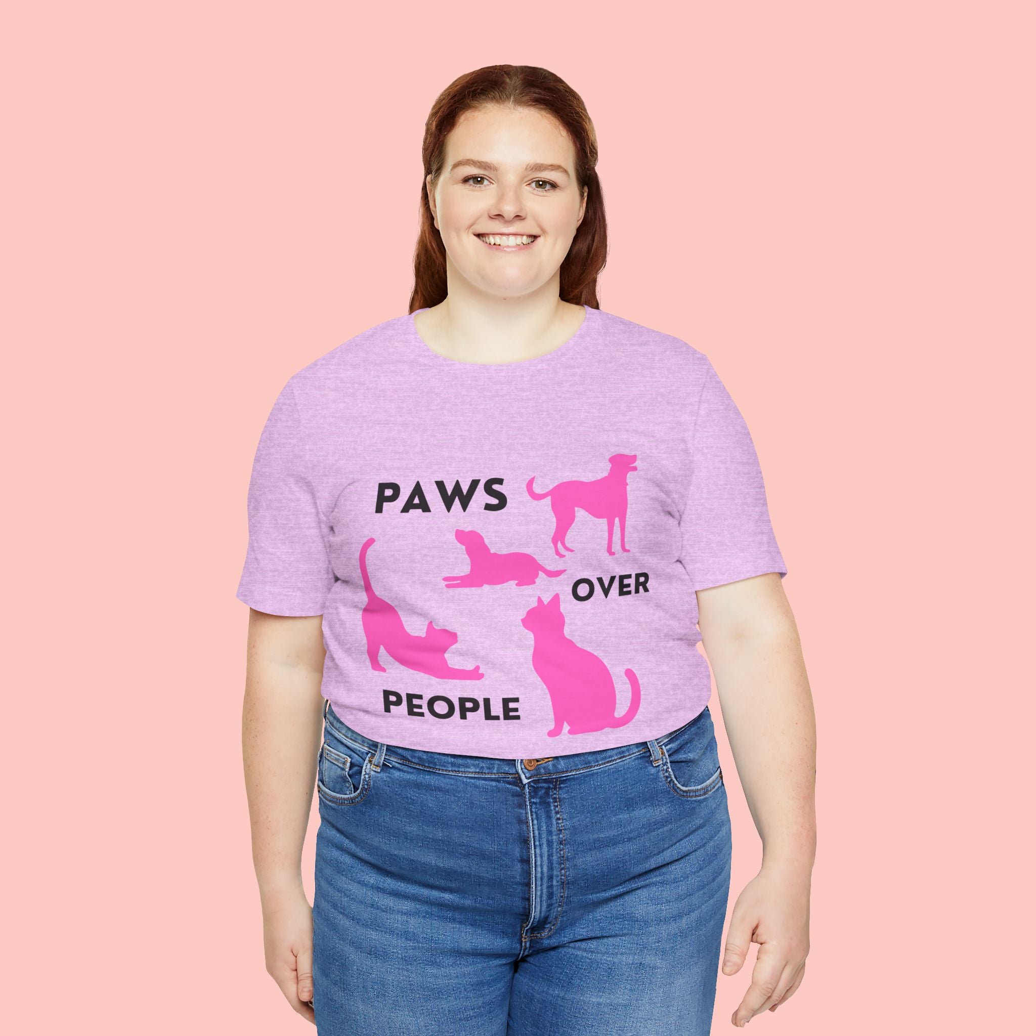 Paws Over People Tee — Pink Cats & Dogs Graphic T-Shirt