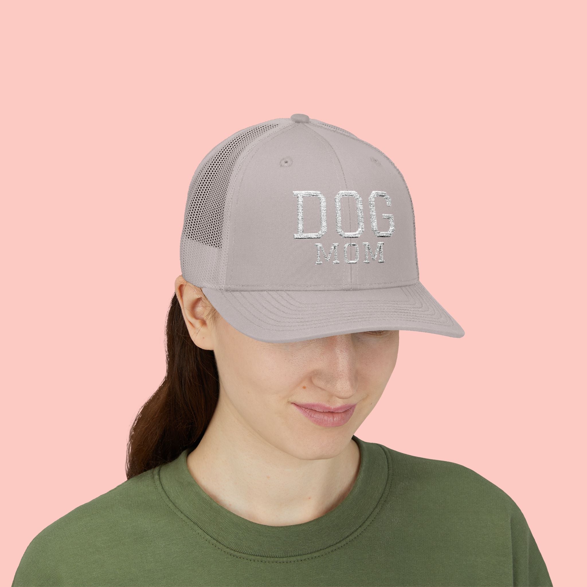 Dog Mom Trucker Cap — Rhinestone Lettering Snapback Hat