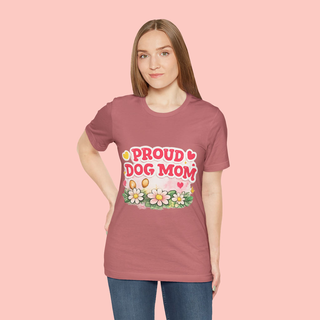 Proud Dog Mom Tee – Floral Retro Heart Design