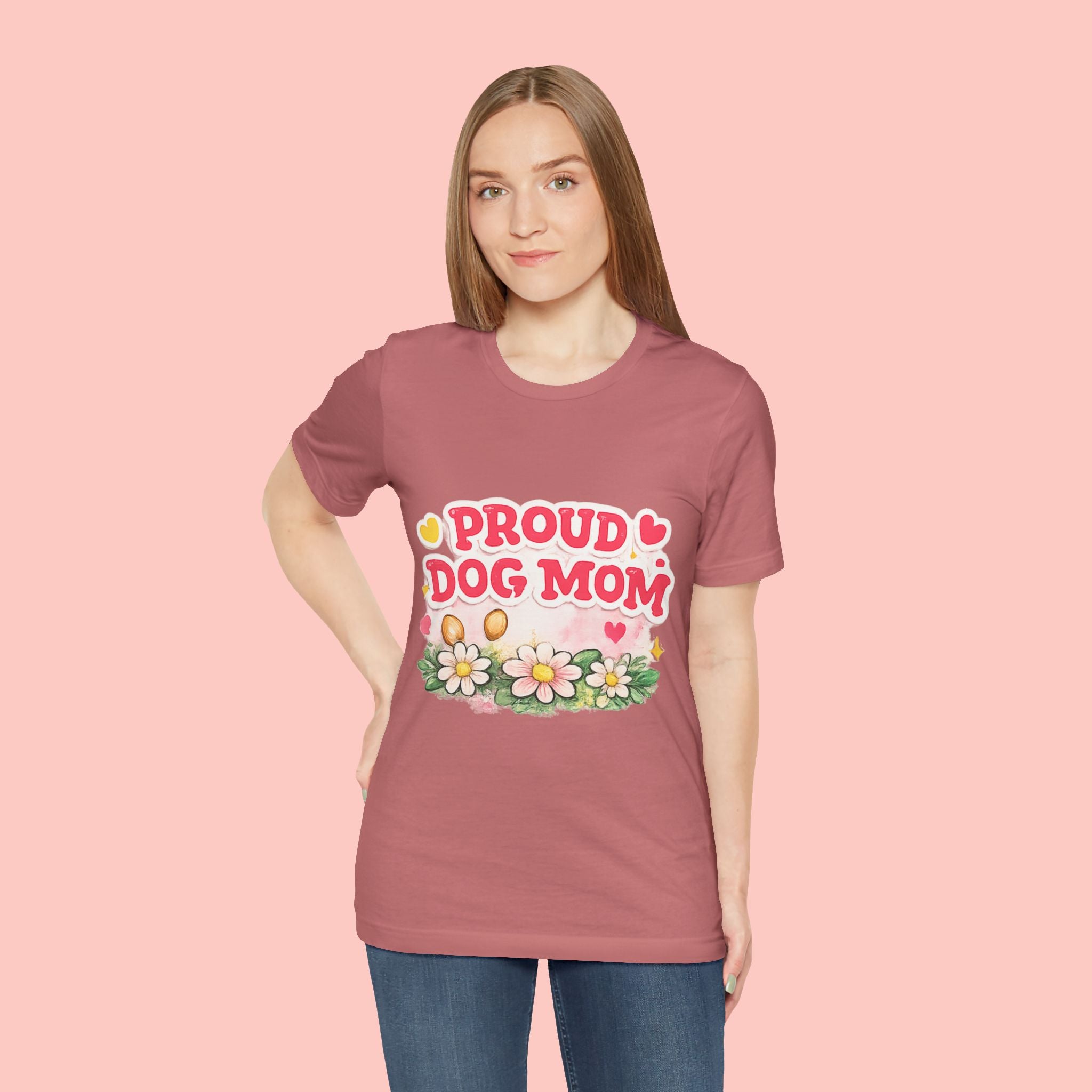 Proud Dog Mom Tee – Floral Retro Heart Design