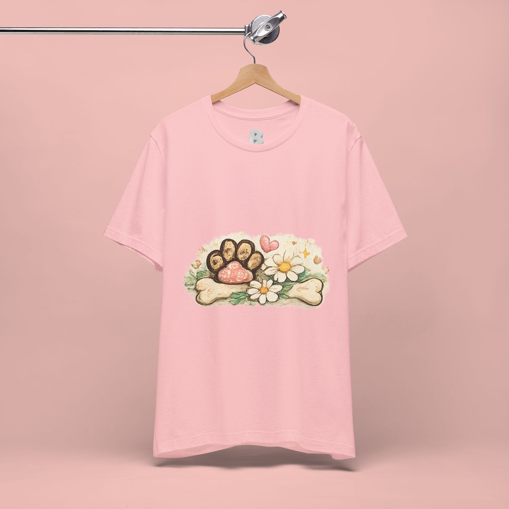 Dog Paw Floral T-Shirt — Cute Paw Print, Bone & Daisies Tee