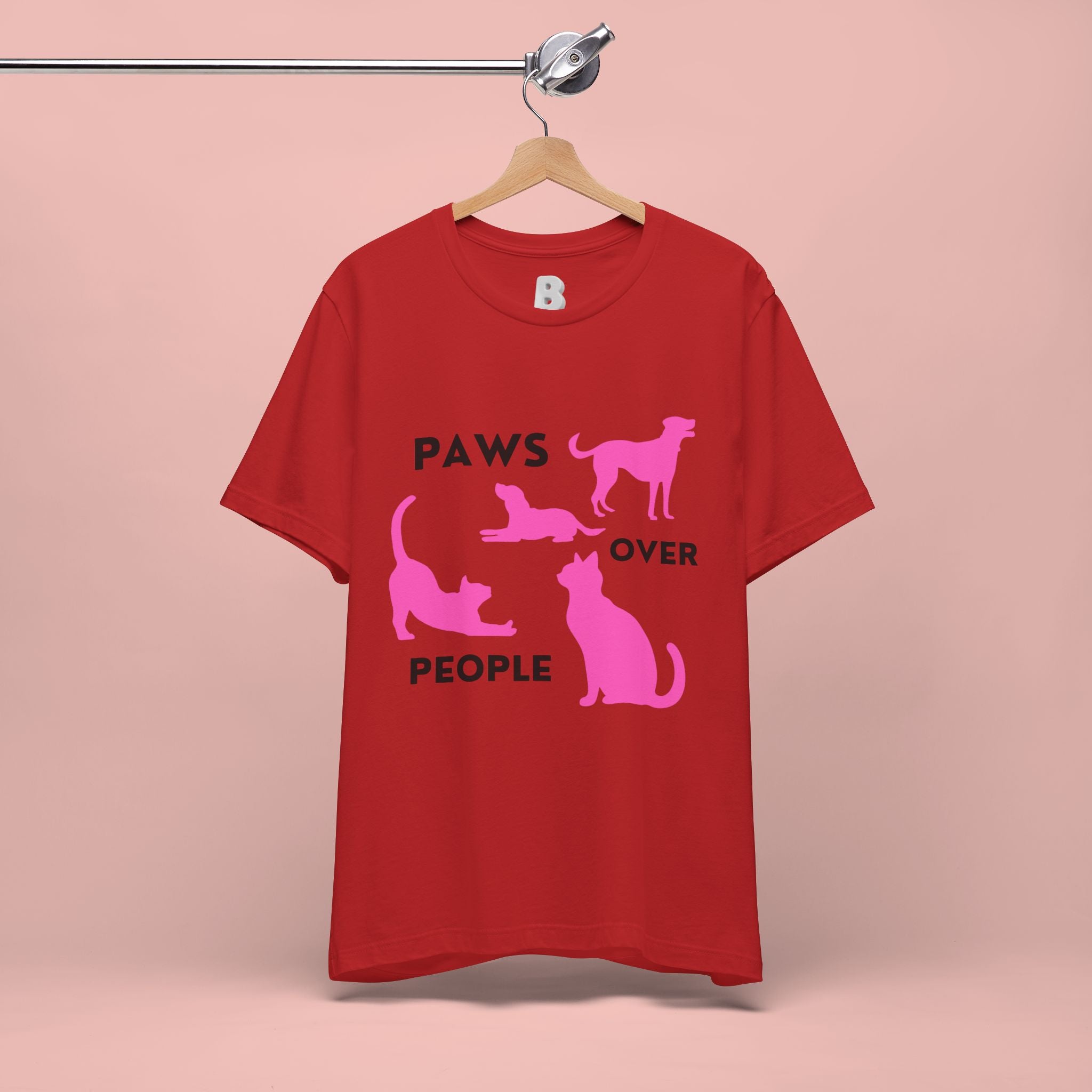 Paws Over People Tee — Pink Cats & Dogs Graphic T-Shirt