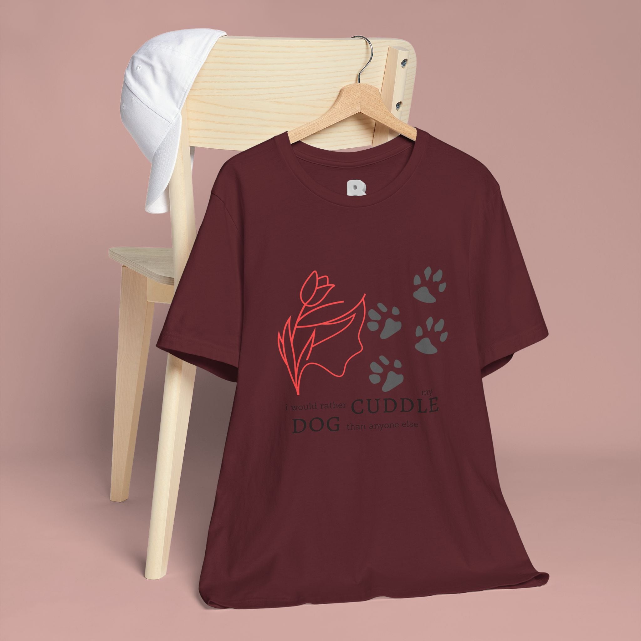 Dog Cuddle Tee – "Would Rather Cuddle My Dog" Paw Print Floral T-Shirt
