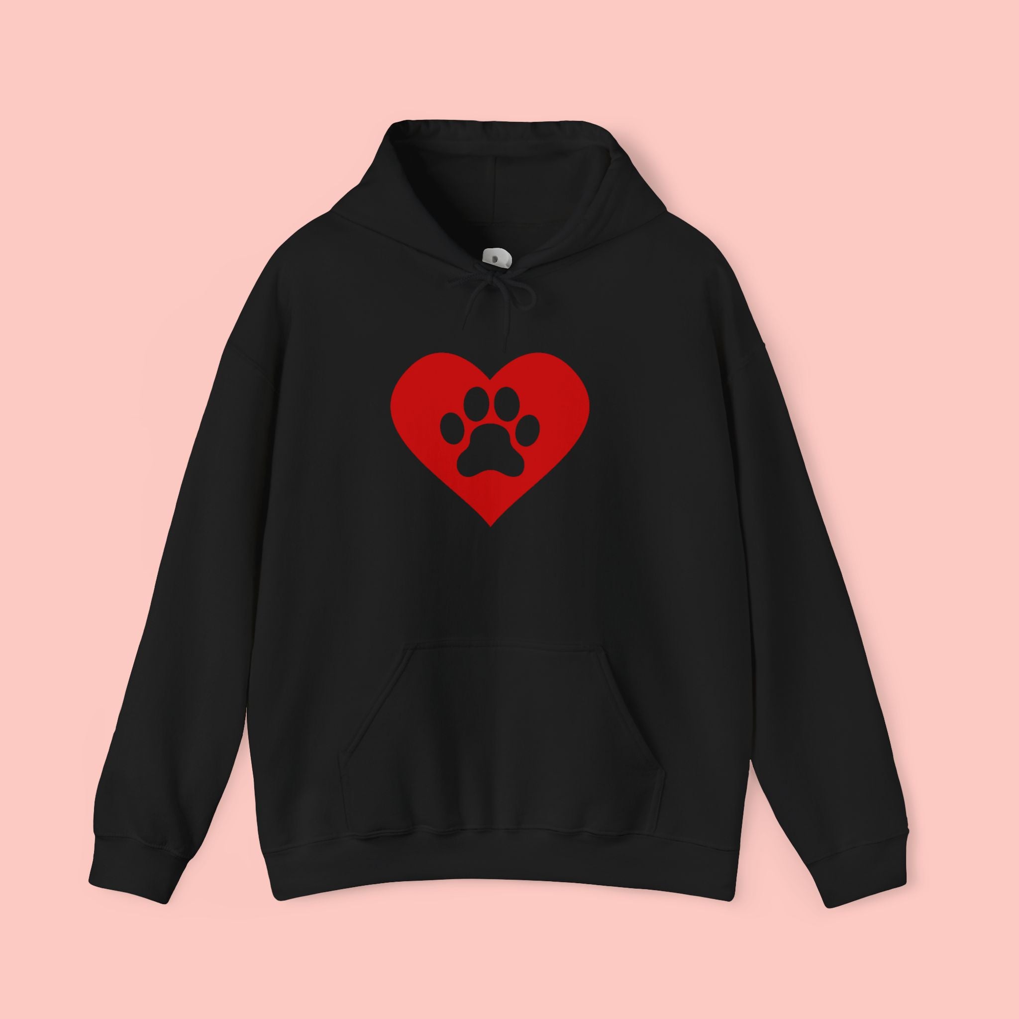 Heart Paw Hoodie — Cute Red Paw Print Animal Lover Sweatshirt
