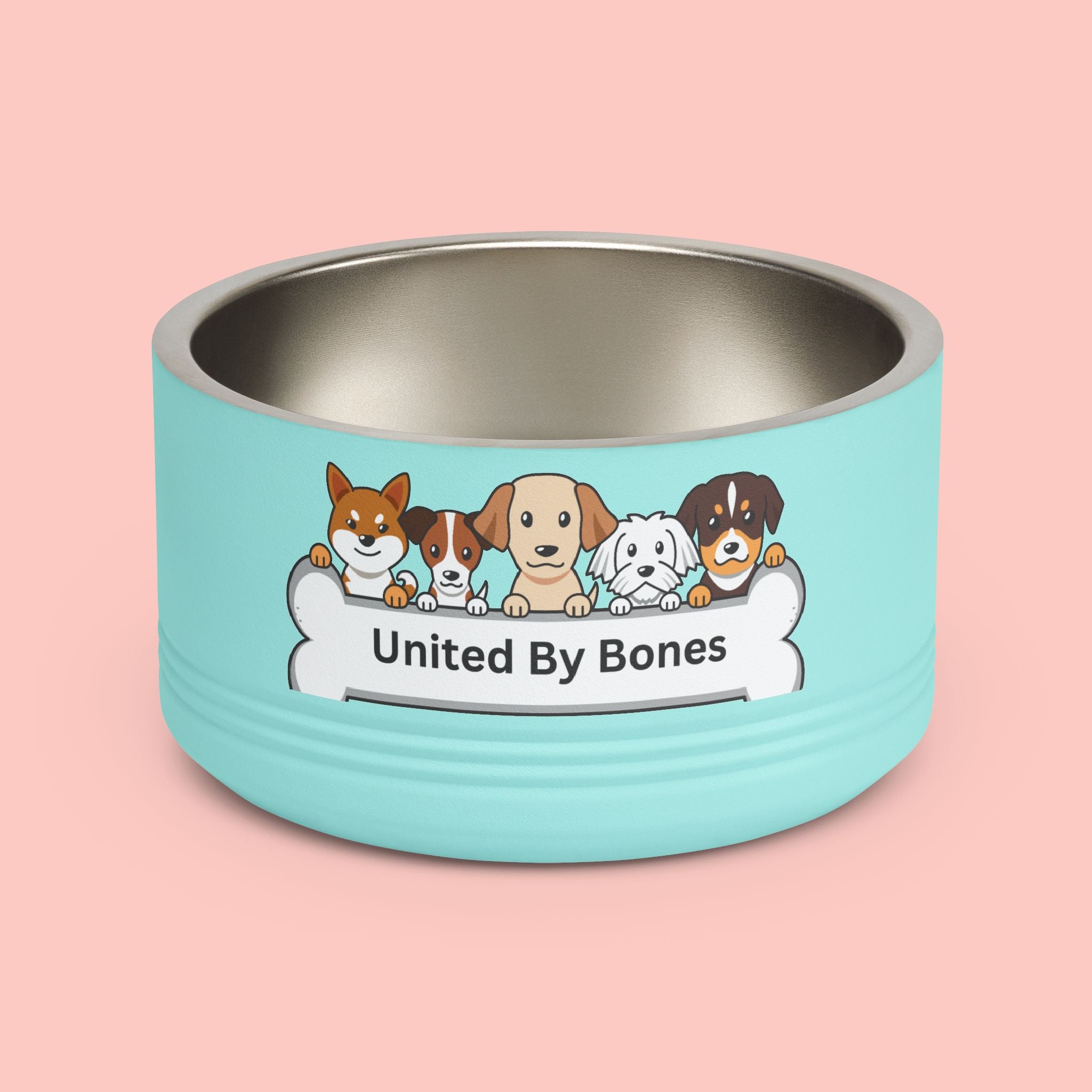 United By Bones 18oz Pet Bowl — Cute Cartoon Dogs Stainless Steel Bowl for Dogs & Cats