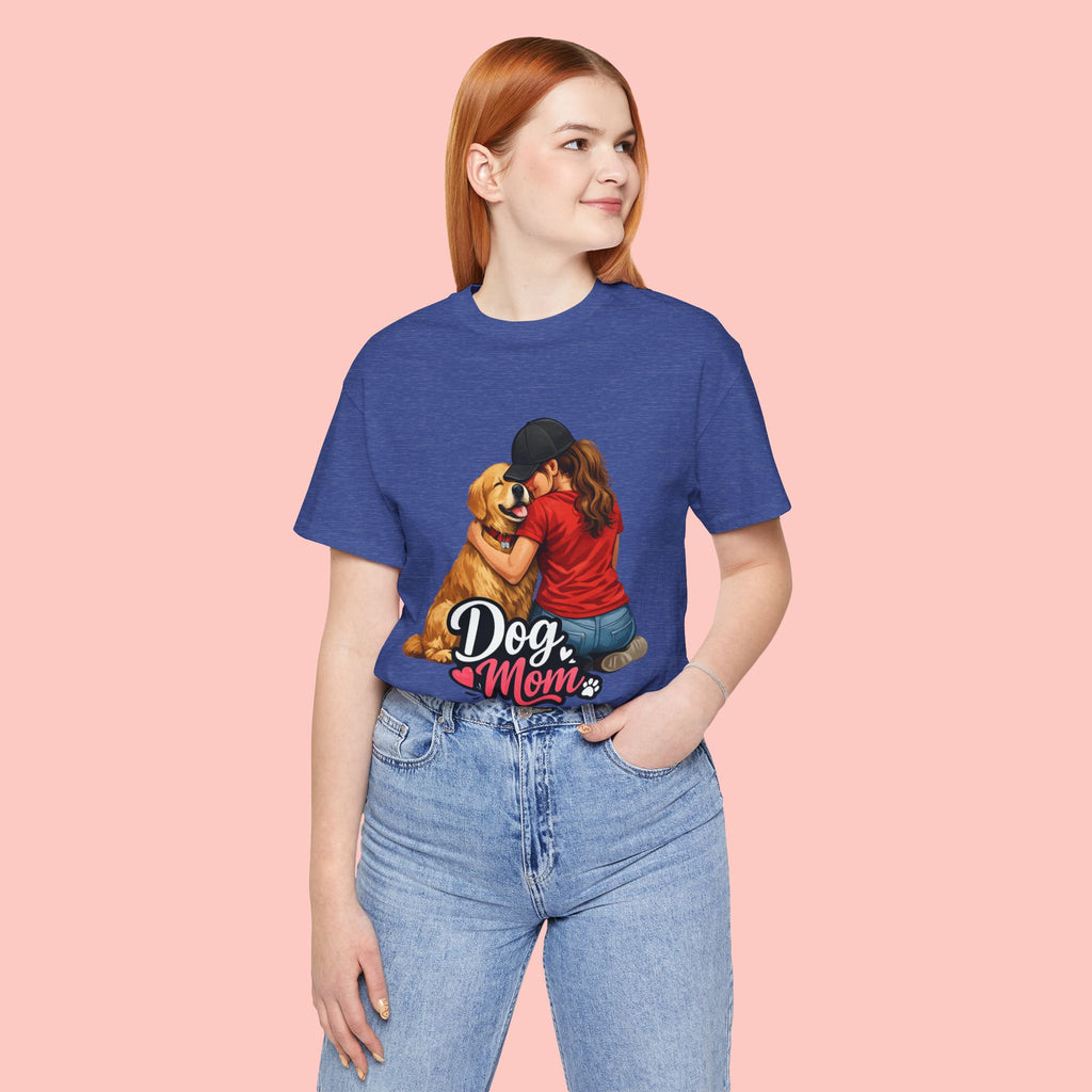 Dog Mom T-Shirt - Cute Woman Hugging Golden Retriever Tee