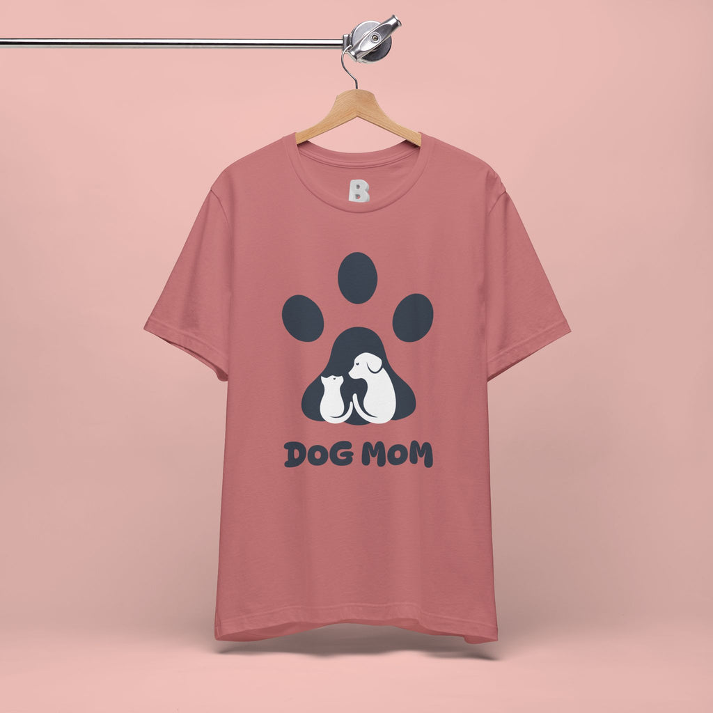 Dog Mom T‑Shirt — Paw Print with Dog & Puppy Graphic