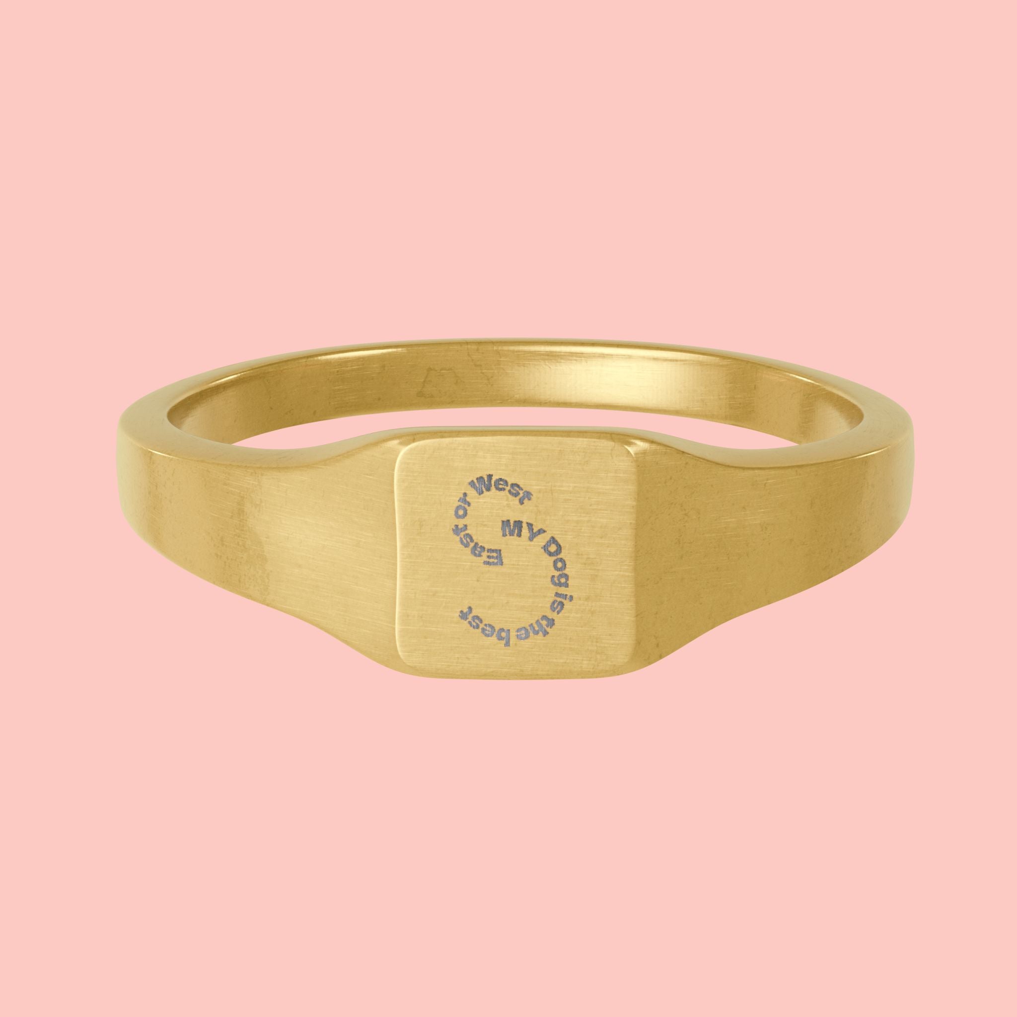Gold Stainless Steel Square Signet Ring — Custom Engraved Personalization