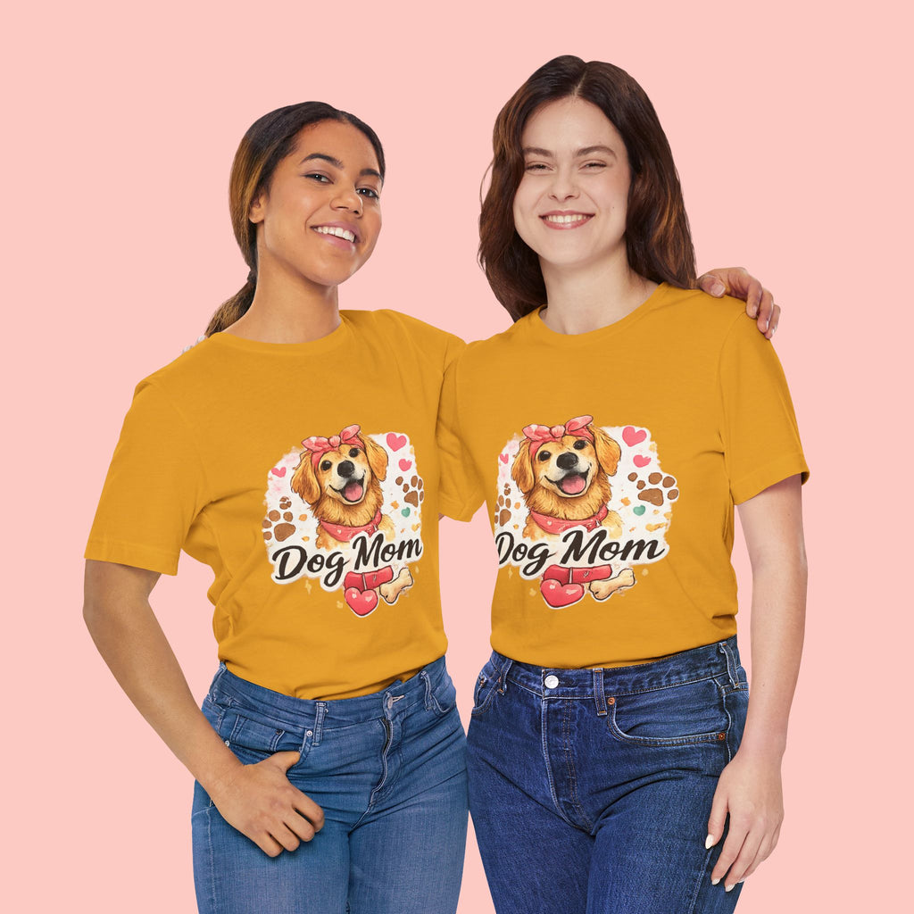 Dog Mom T-Shirt – Cute Golden Retriever Design with Hearts & Paw Prints