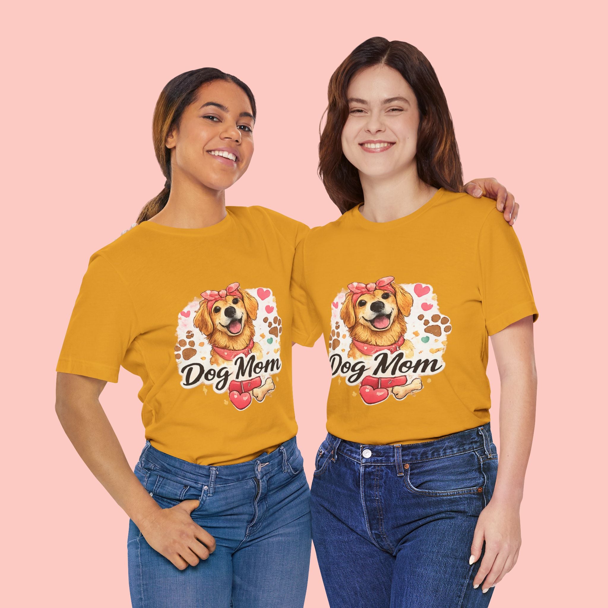 Dog Mom T-Shirt – Cute Golden Retriever Design with Hearts & Paw Prints
