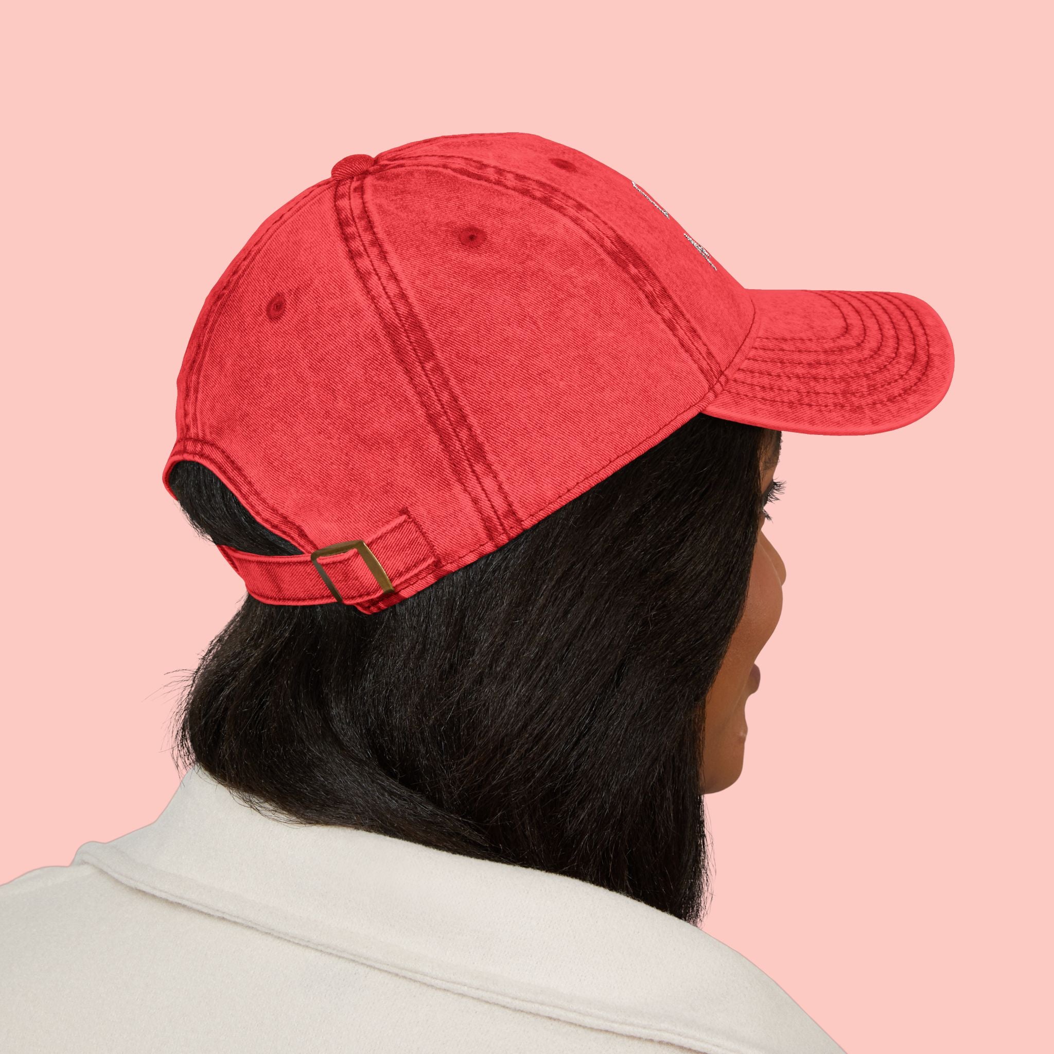 Vintage Embroidered 'DOG MOM' Cap — Washed Red Baseball Hat for Dog Lovers