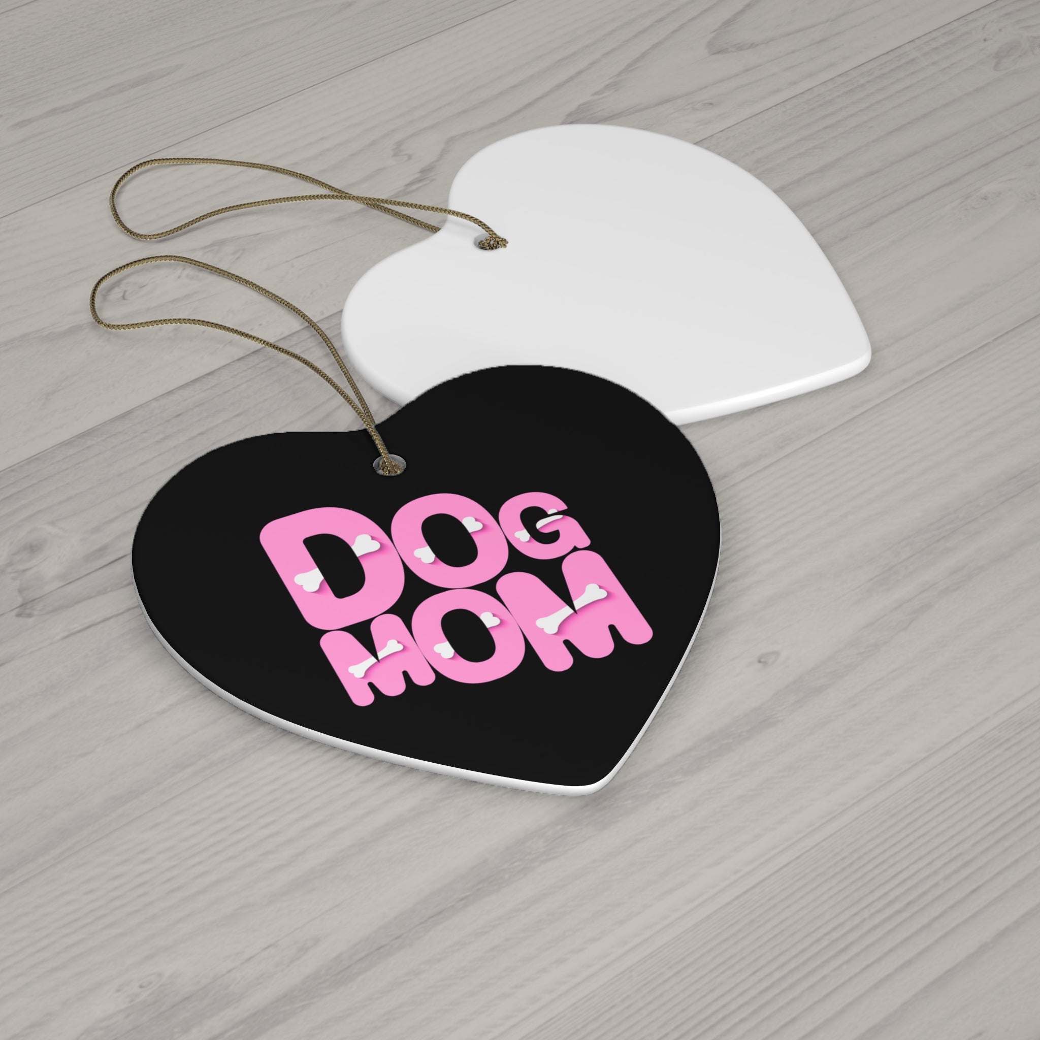 Dog Mom Ceramic Ornament — Pink Heart Typography Holiday Decoration