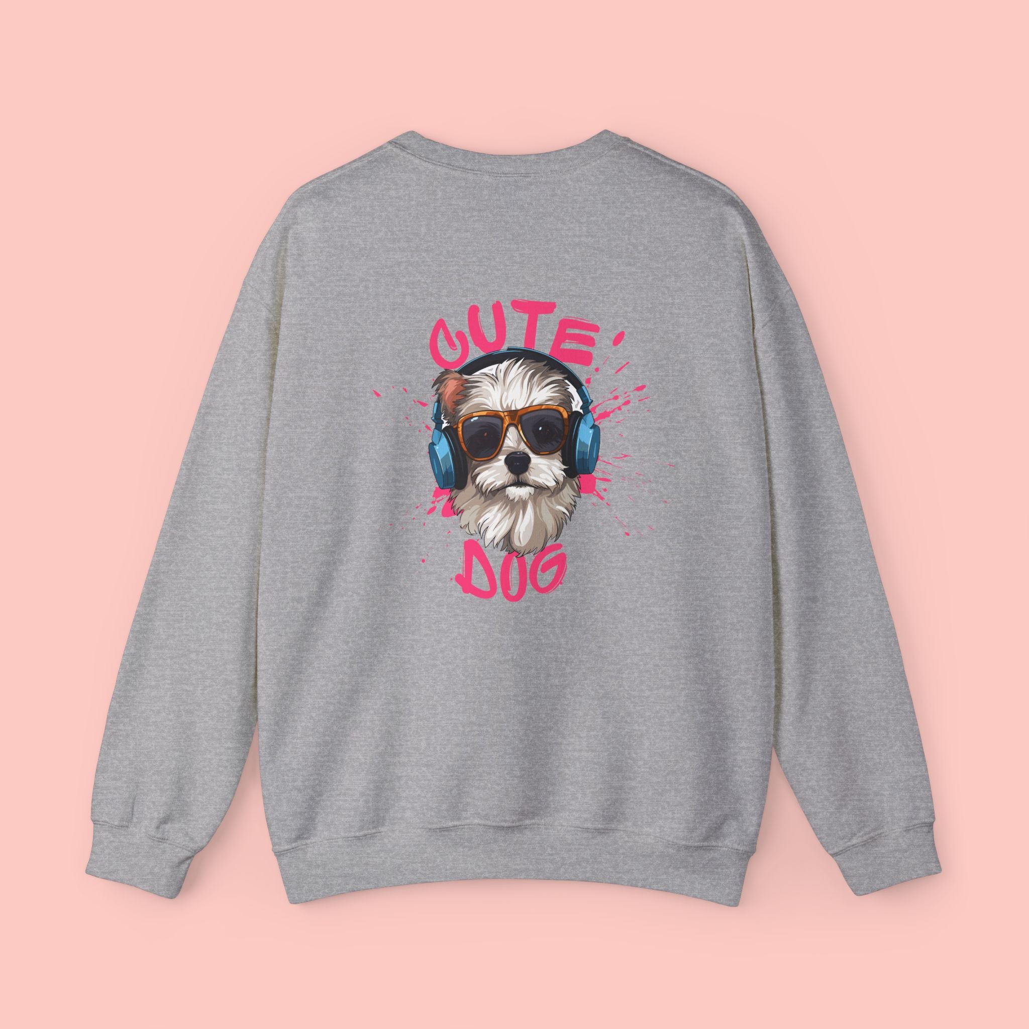 Cute Dog Crewneck Sweatshirt – Cute Dog with Headphones Graphic
