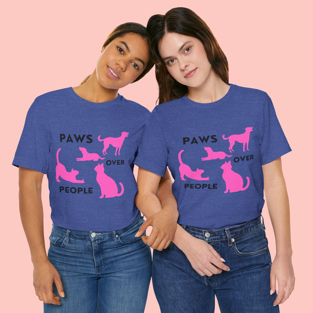 Paws Over People Tee — Pink Cats & Dogs Graphic T-Shirt