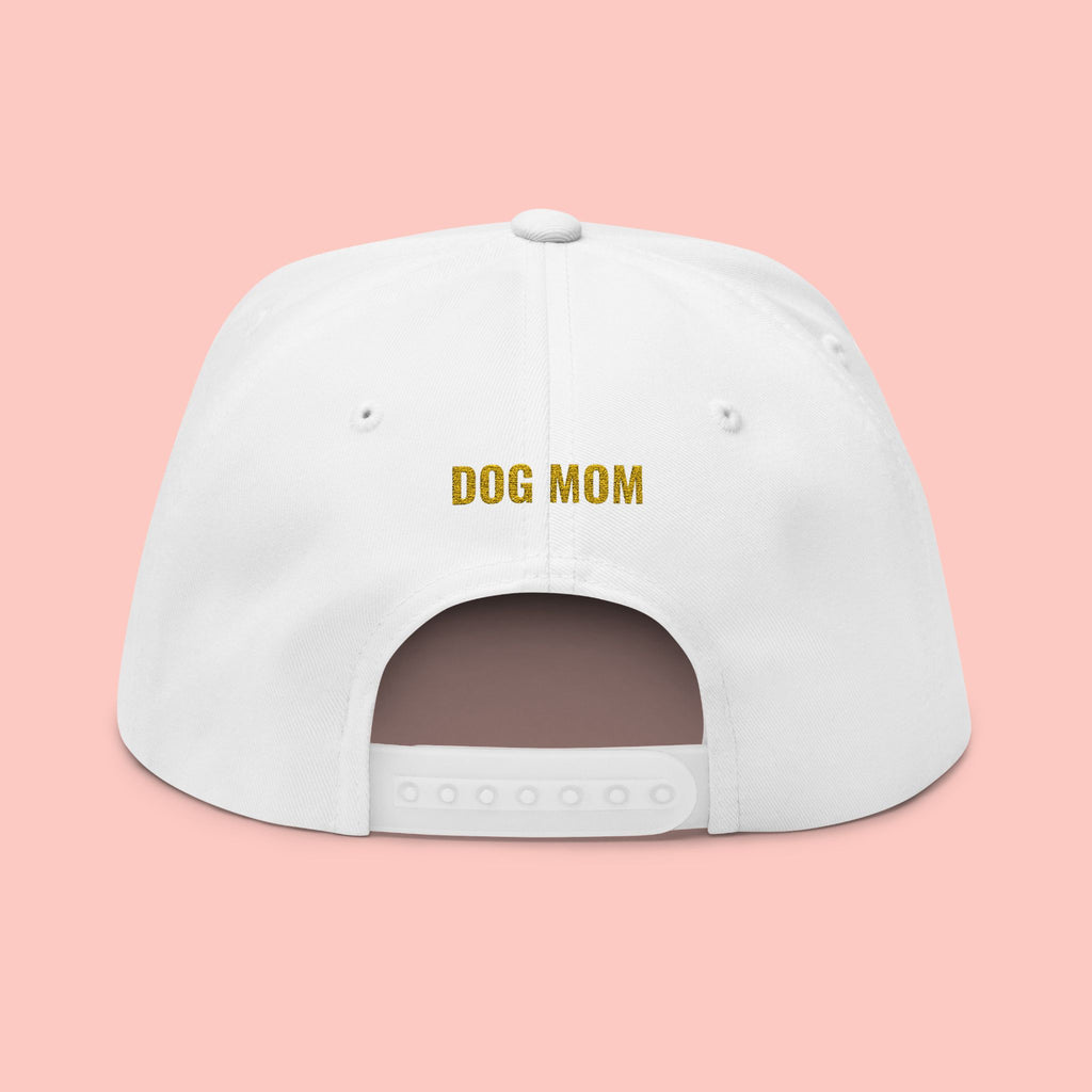 Dog Mom Flat Bill Cap — Embroidered Gold Sparkle
