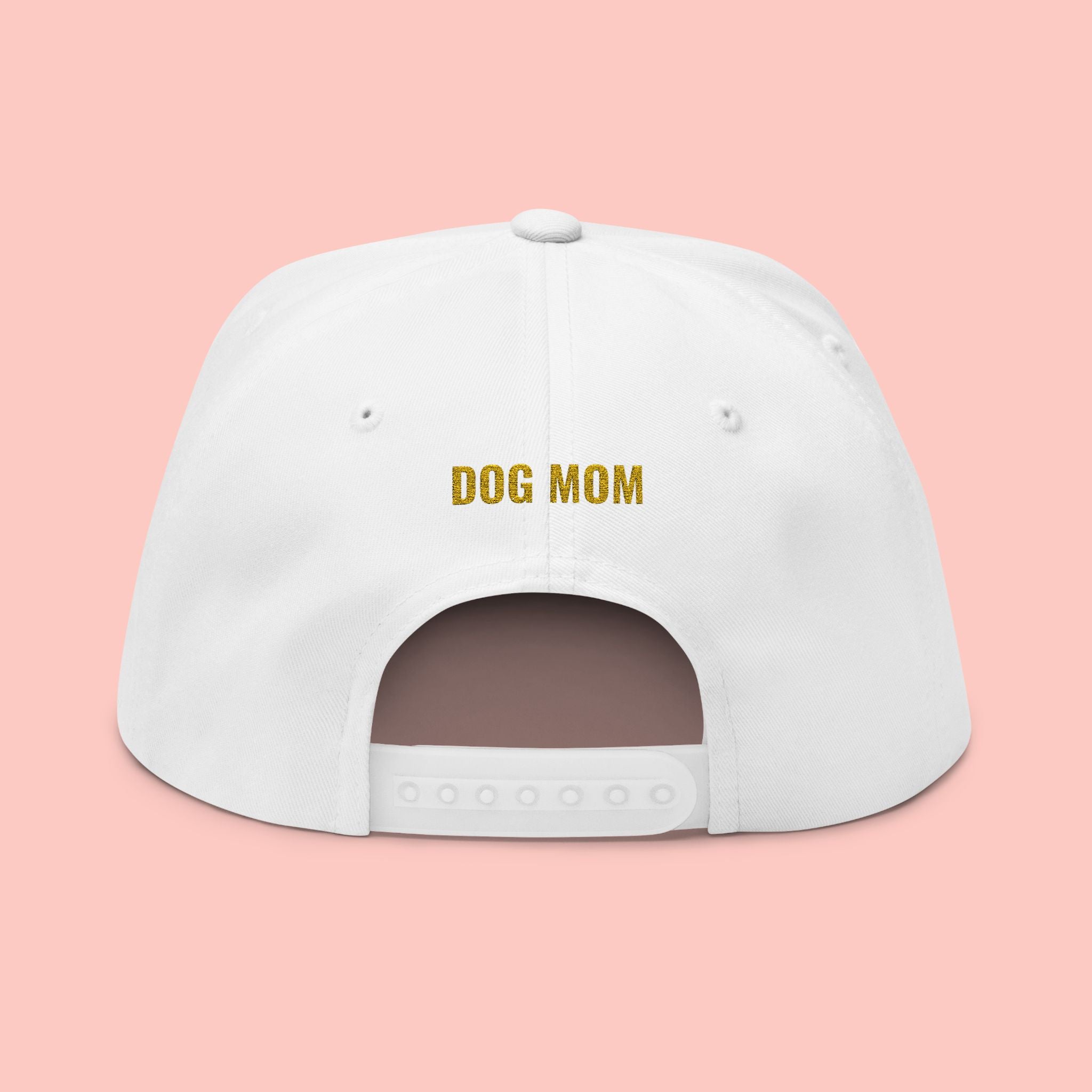 Dog Mom Flat Bill Cap — Embroidered Gold Sparkle