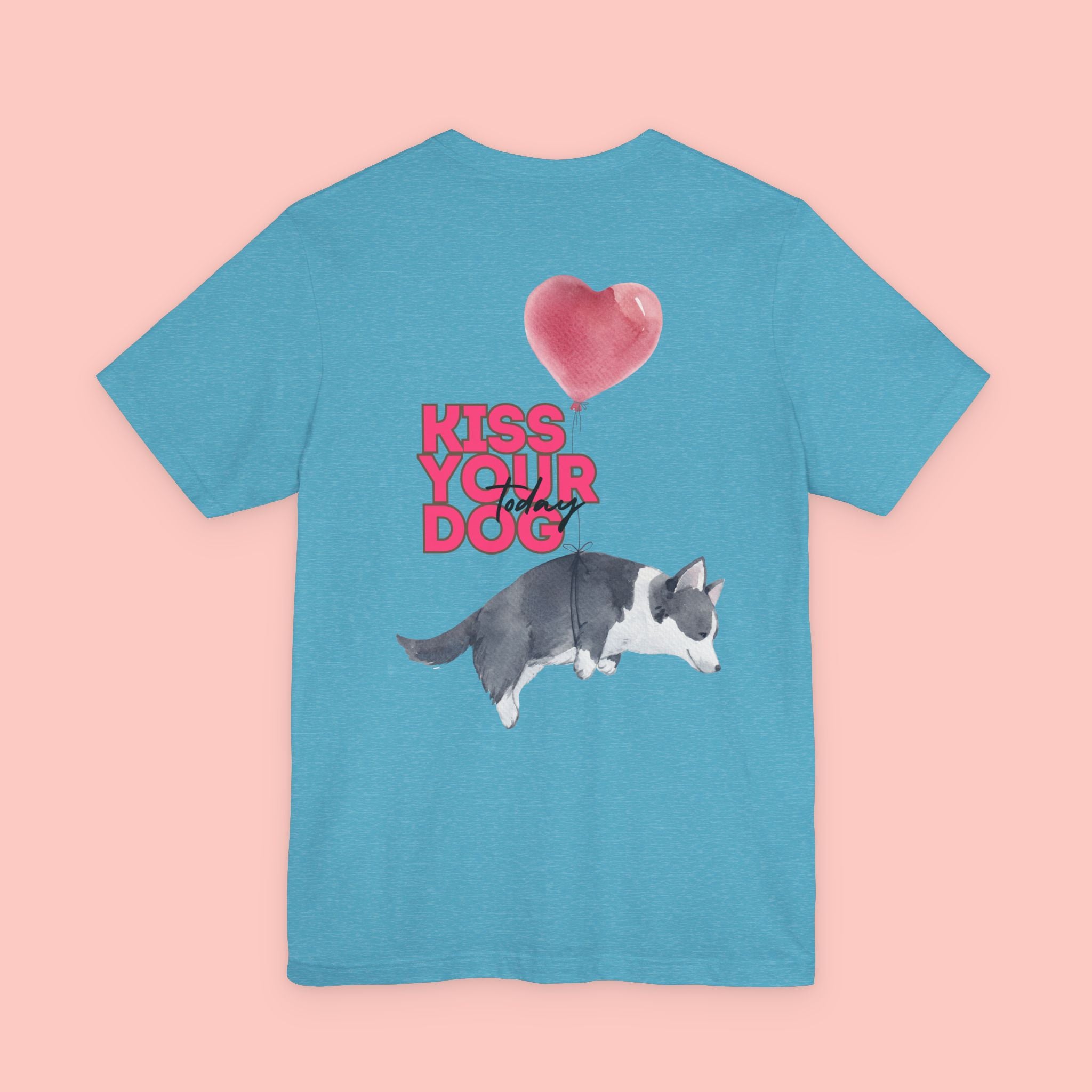 Kiss Your Dog Tee — Corgi Heart Balloon Graphic T-Shirt