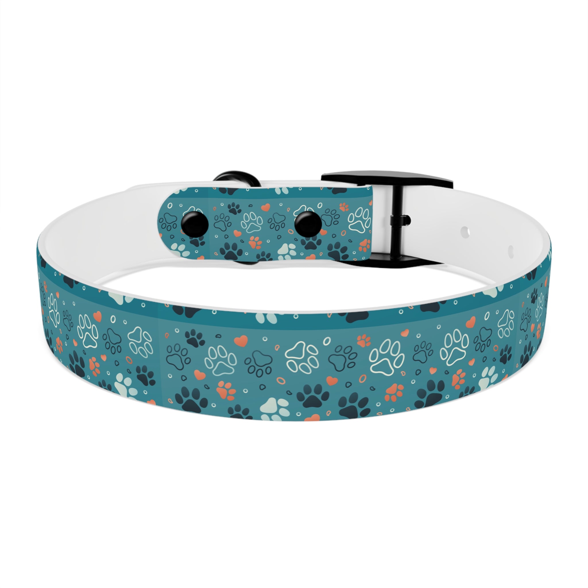 Paw Print Dog Collar — Teal Patterned Pet Collar for Small & Medium Dogs